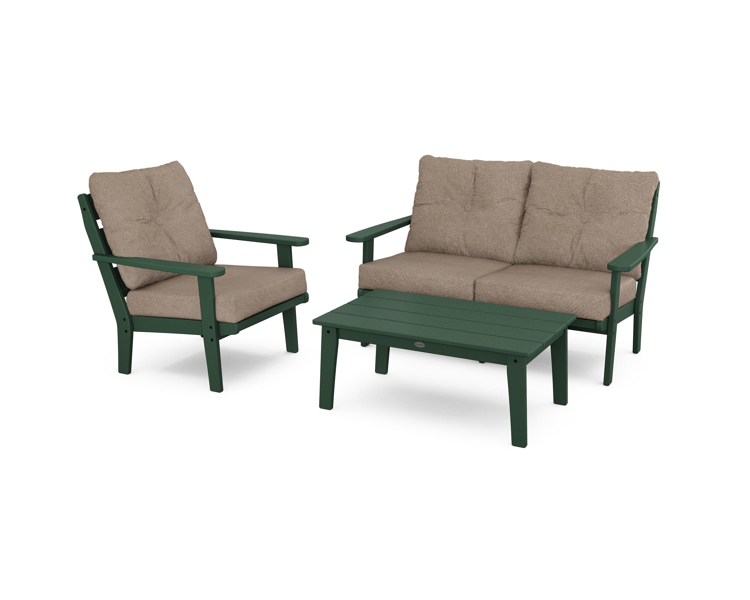 POLYWOOD® Lakeside 3-Piece Deep Seating Set in Green / Spiced Burlap