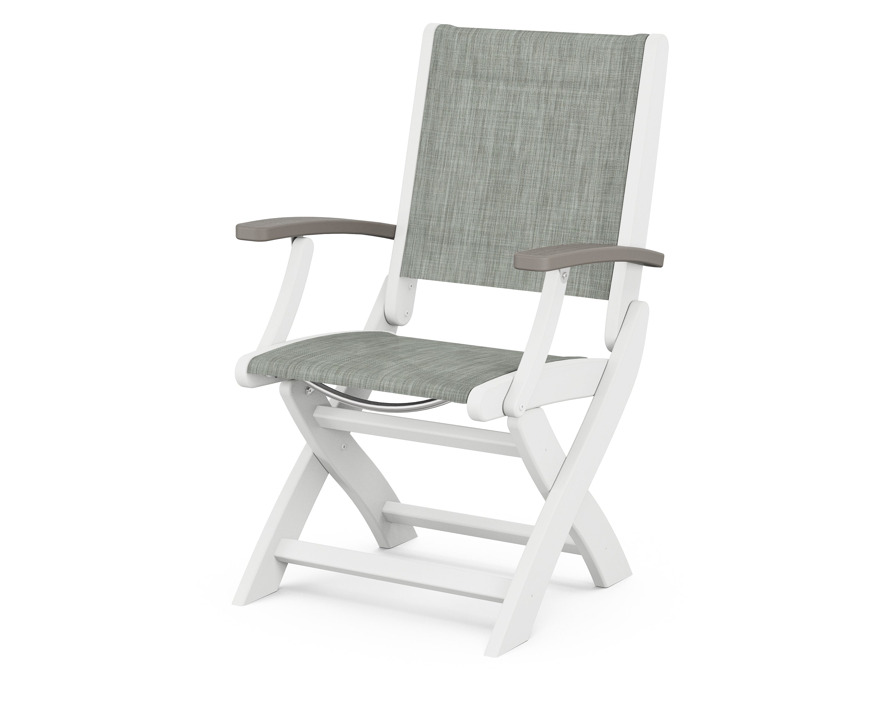 POLYWOOD® Coastal Folding Chair in White / Driftwood / Birch Sling