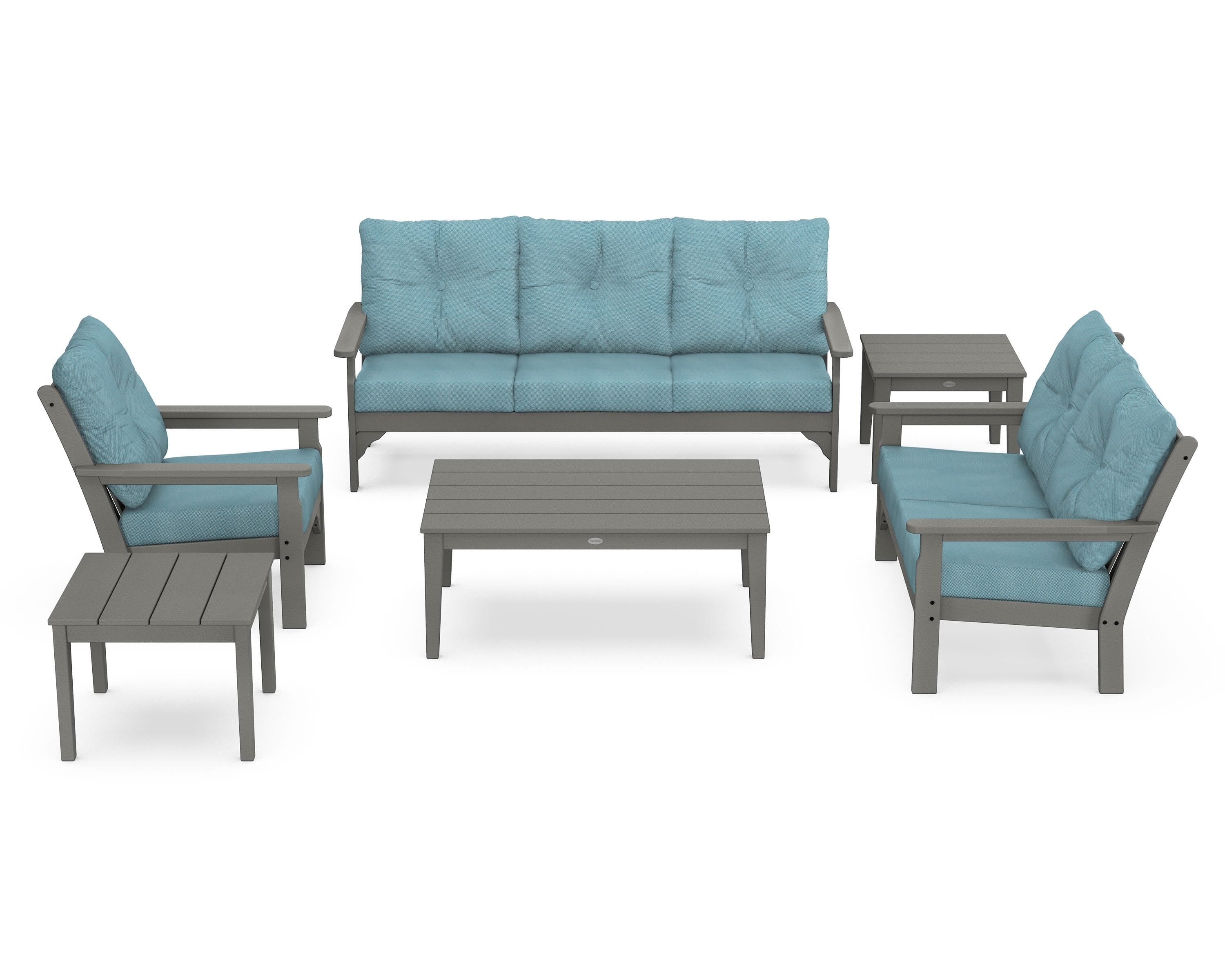 POLYWOOD® Vineyard 6-Piece Deep Seating Set in Slate Grey / Lattice Sky Blue