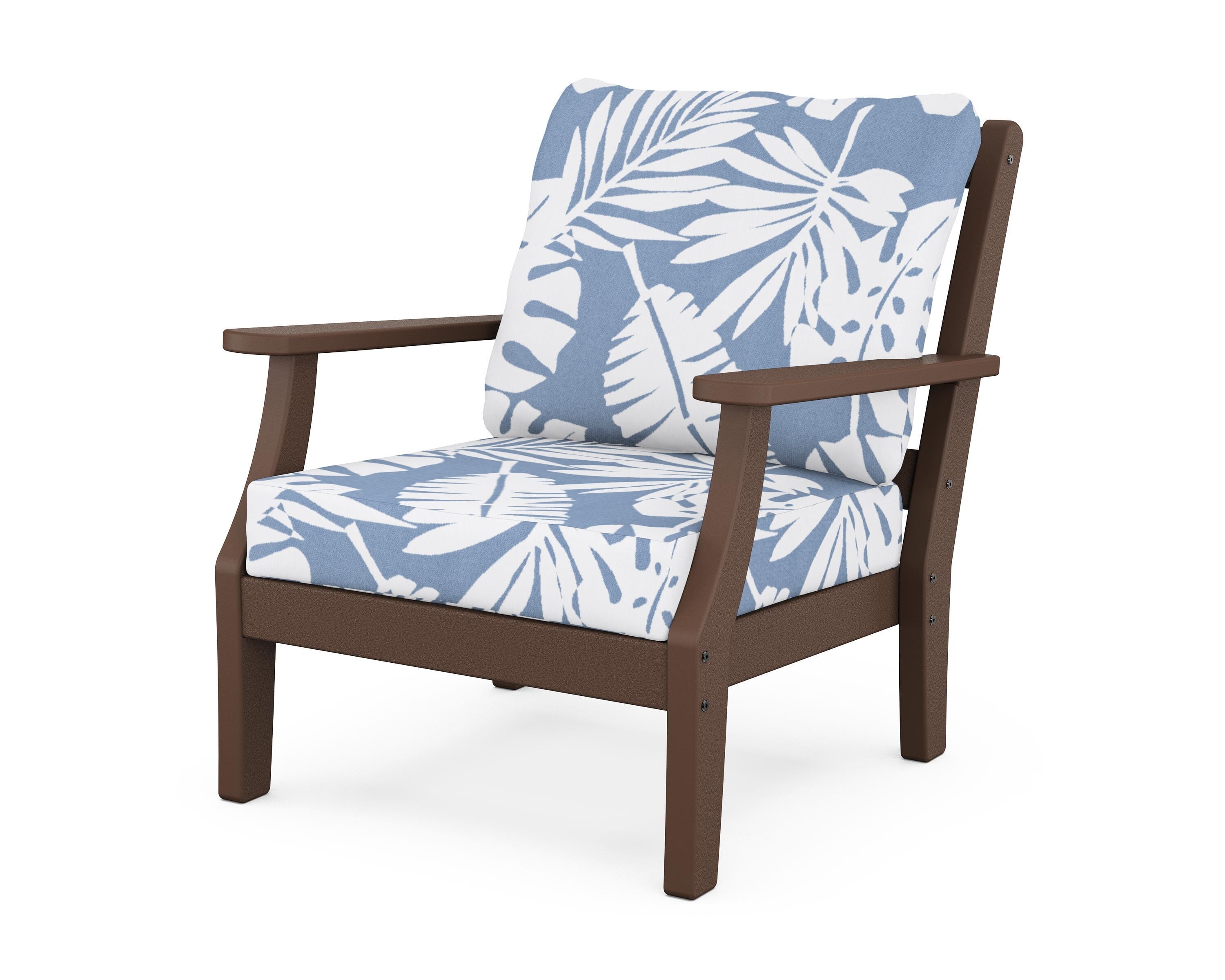 Martha Stewart by POLYWOOD® Chinoiserie Deep Seating Chair in Mahogany / Leaf Sky Blue