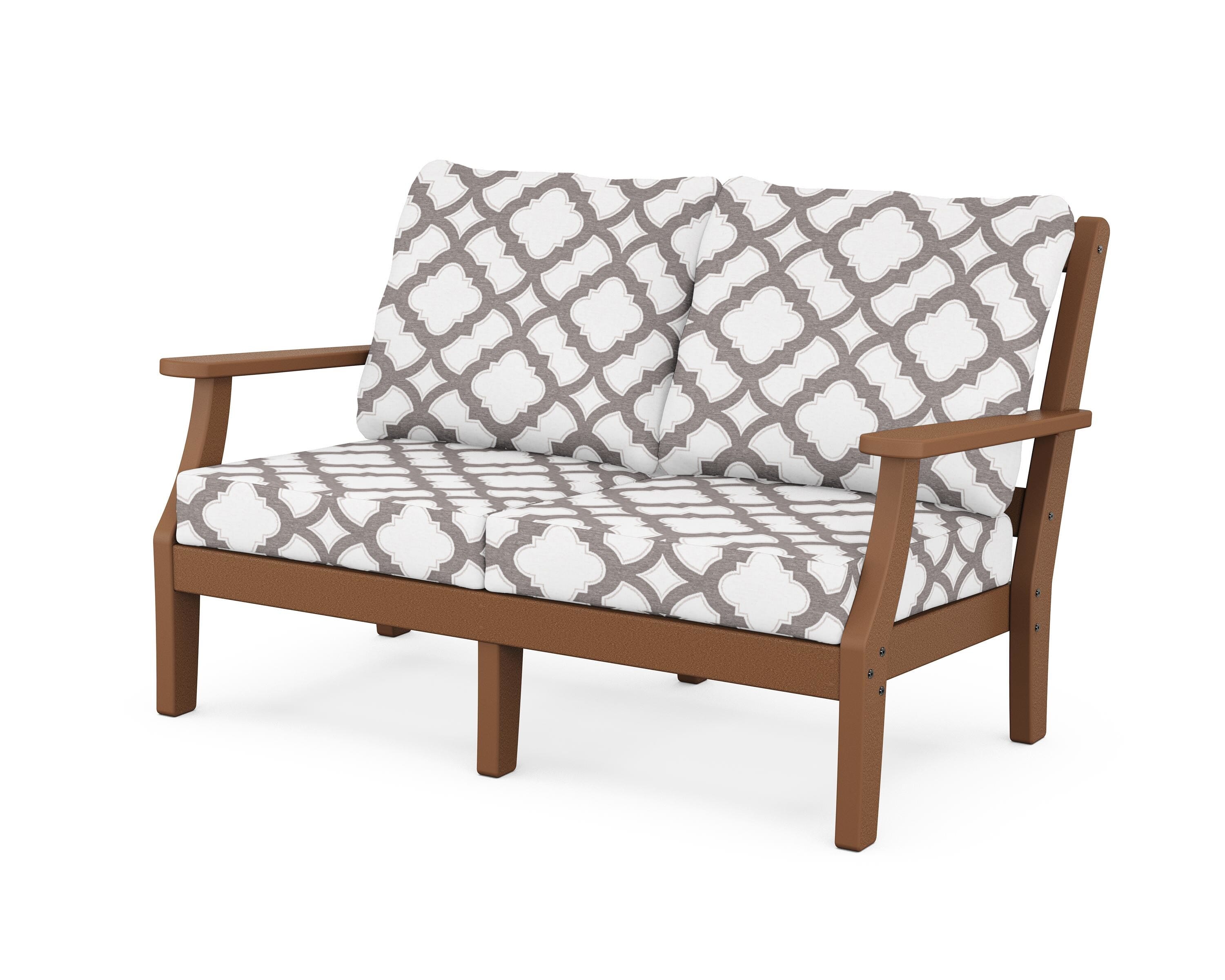 Martha Stewart by POLYWOOD® Chinoiserie Deep Seating Loveseat in Teak / Trellis Grey Mist