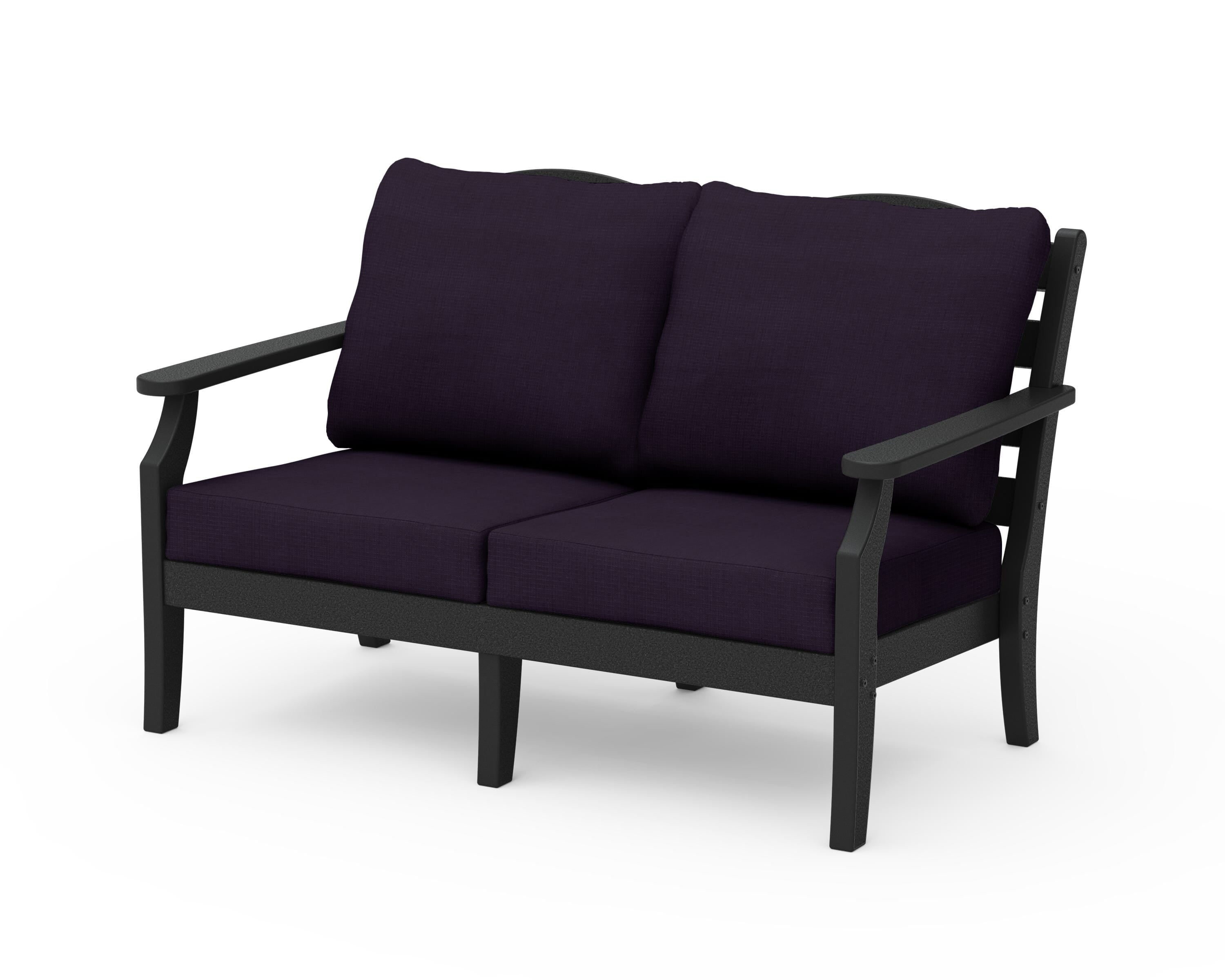 Draper James™ by POLYWOOD® Savannah Deep Seating Loveseat in Black / Navy Linen