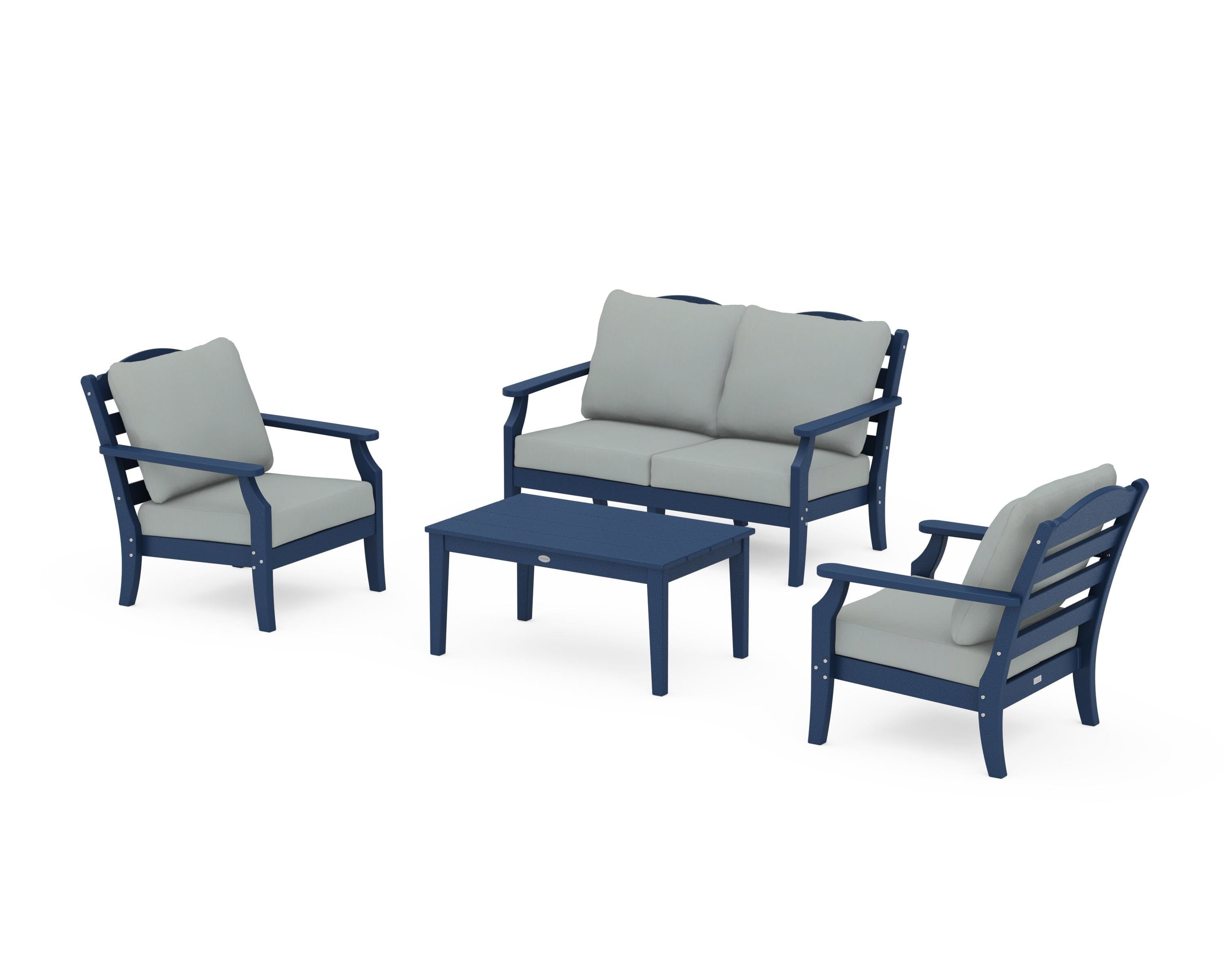 Draper James™ by POLYWOOD® Savannah 4-Piece Deep Seating Set with Loveseat in Navy / Spa
