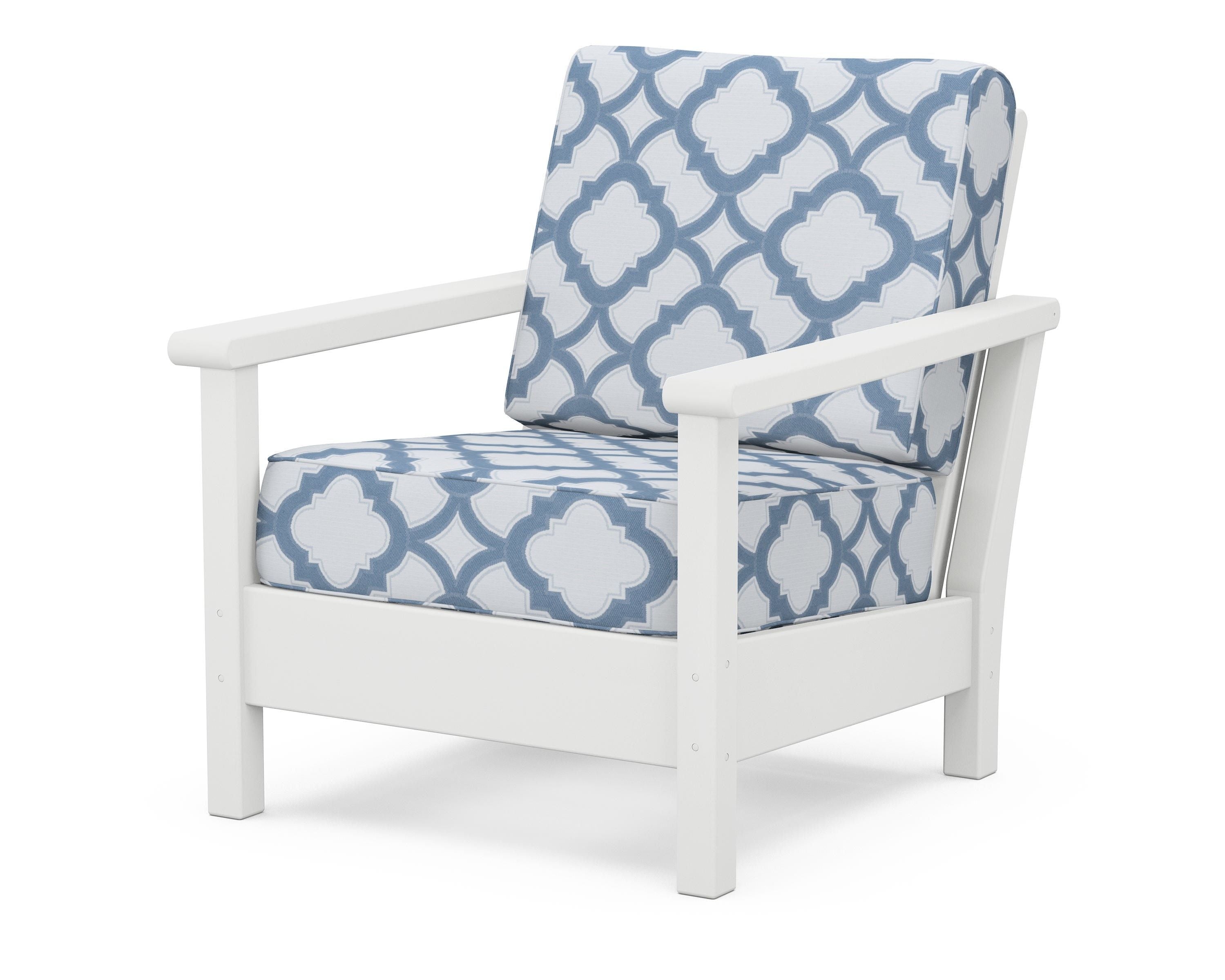 POLYWOOD® Harbour Deep Seating Chair in White / Trellis Sky Blue