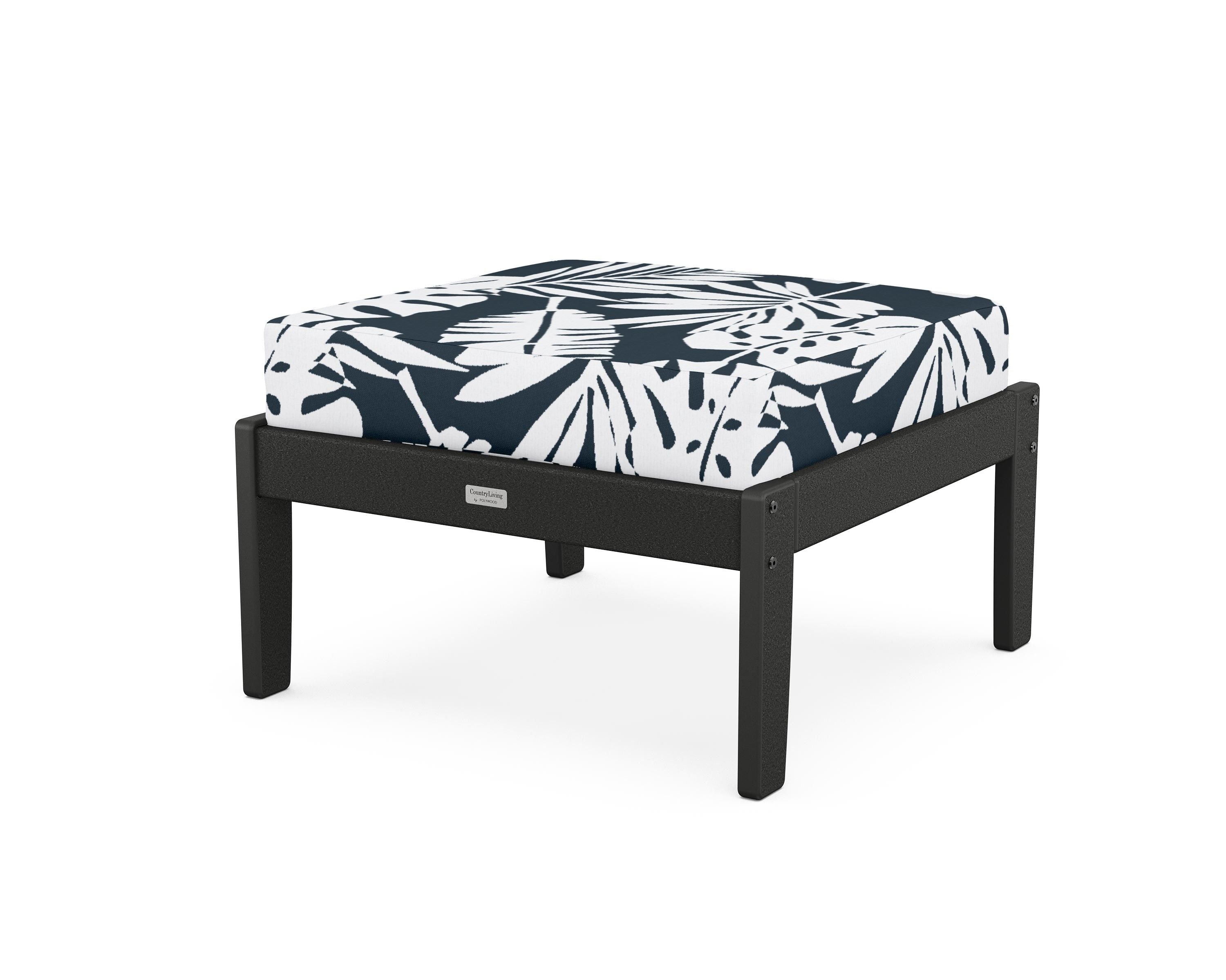 Country Living Cottage Deep Seating Ottoman in Black / Leaf Marine Indigo