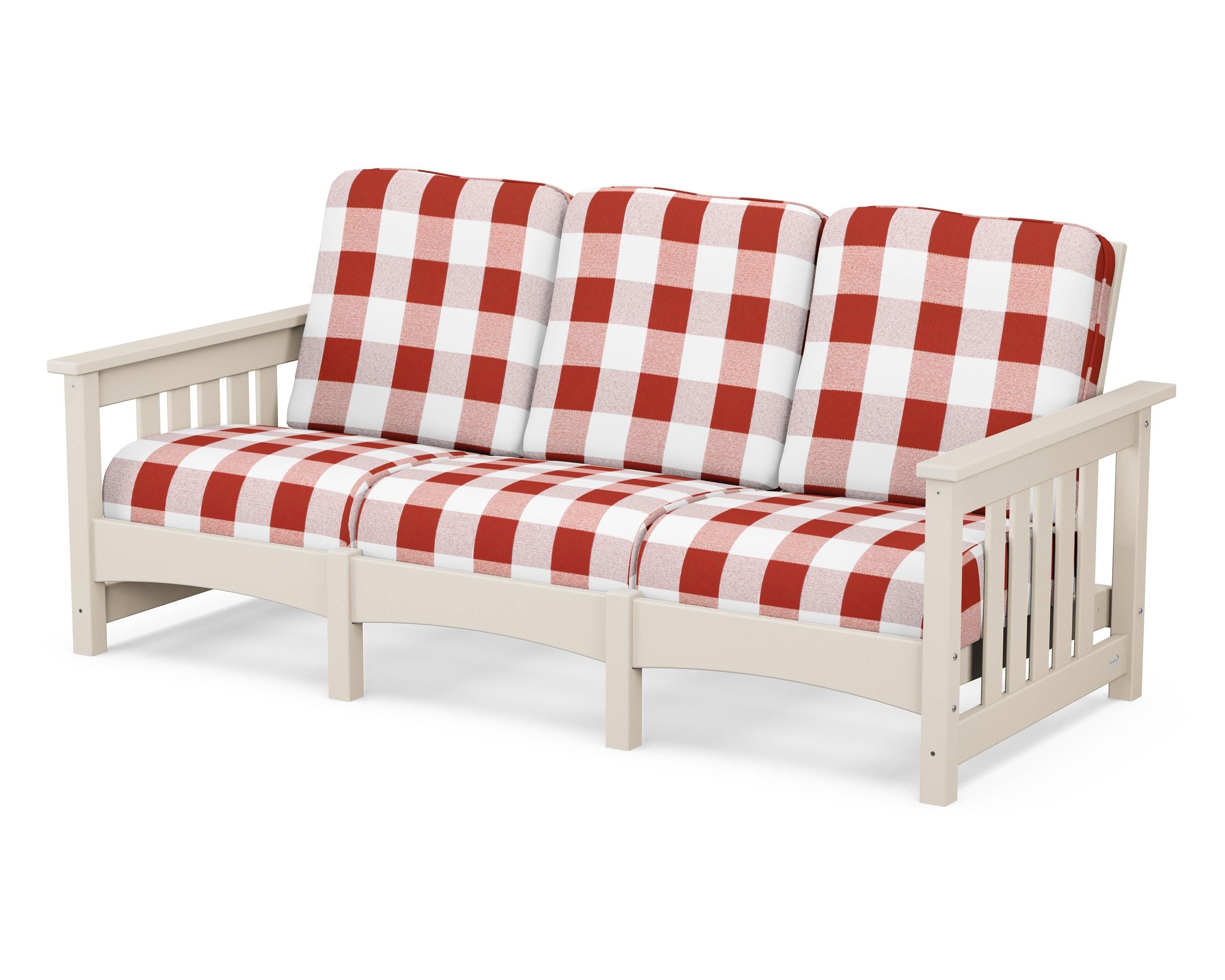 POLYWOOD® Club Mission Sofa in Sand / Buffalo Plaid Crimson