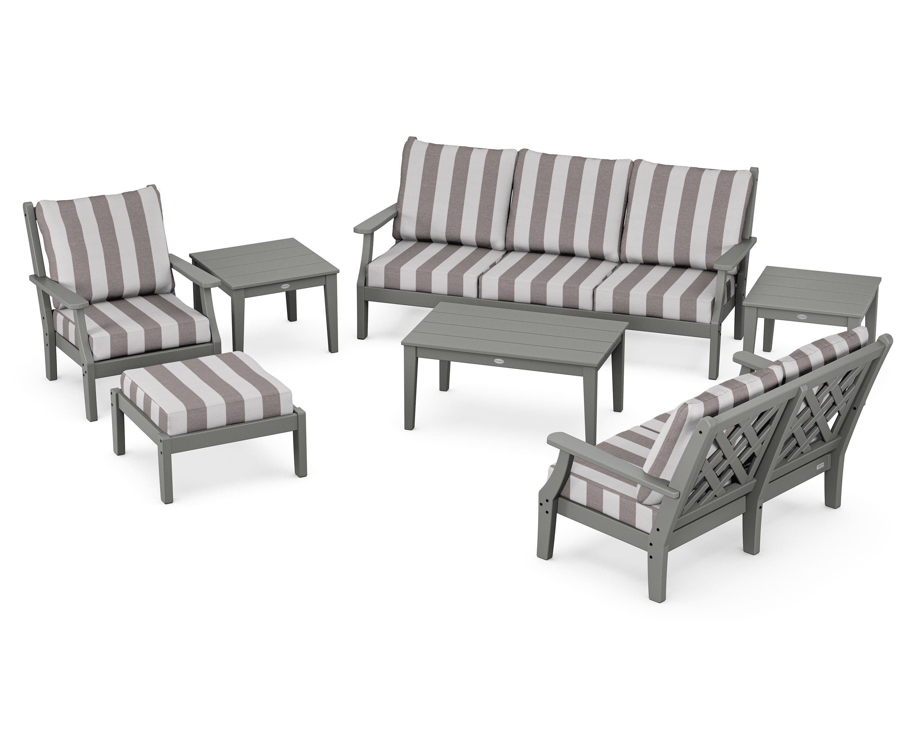 Country Living Wovendale 7-Piece Deep Seating Set in Slate Grey / Cabana Stripe Grey Mist