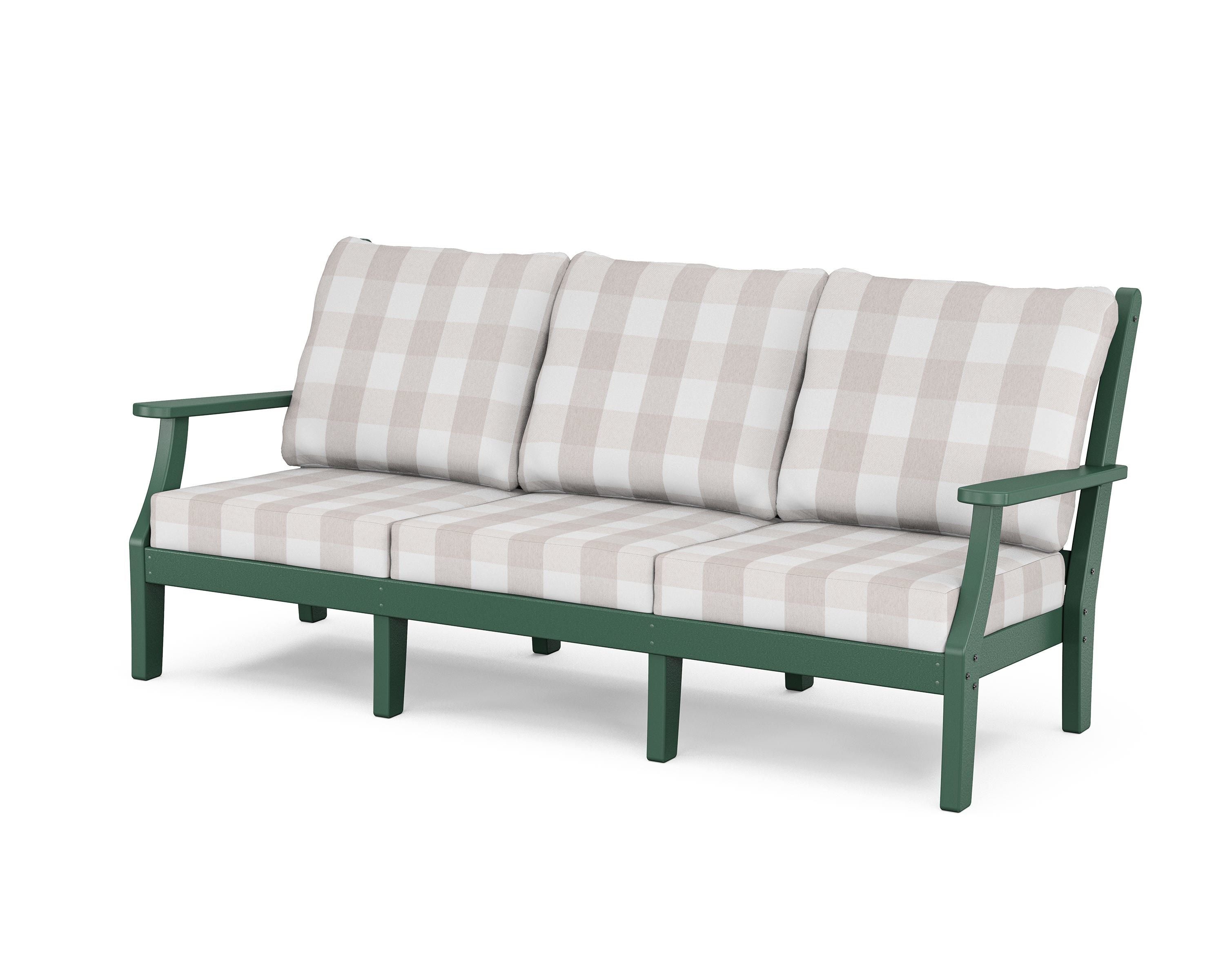 Country Living Wovendale Deep Seating Sofa in Green / Buffalo Plaid Dune Burlap