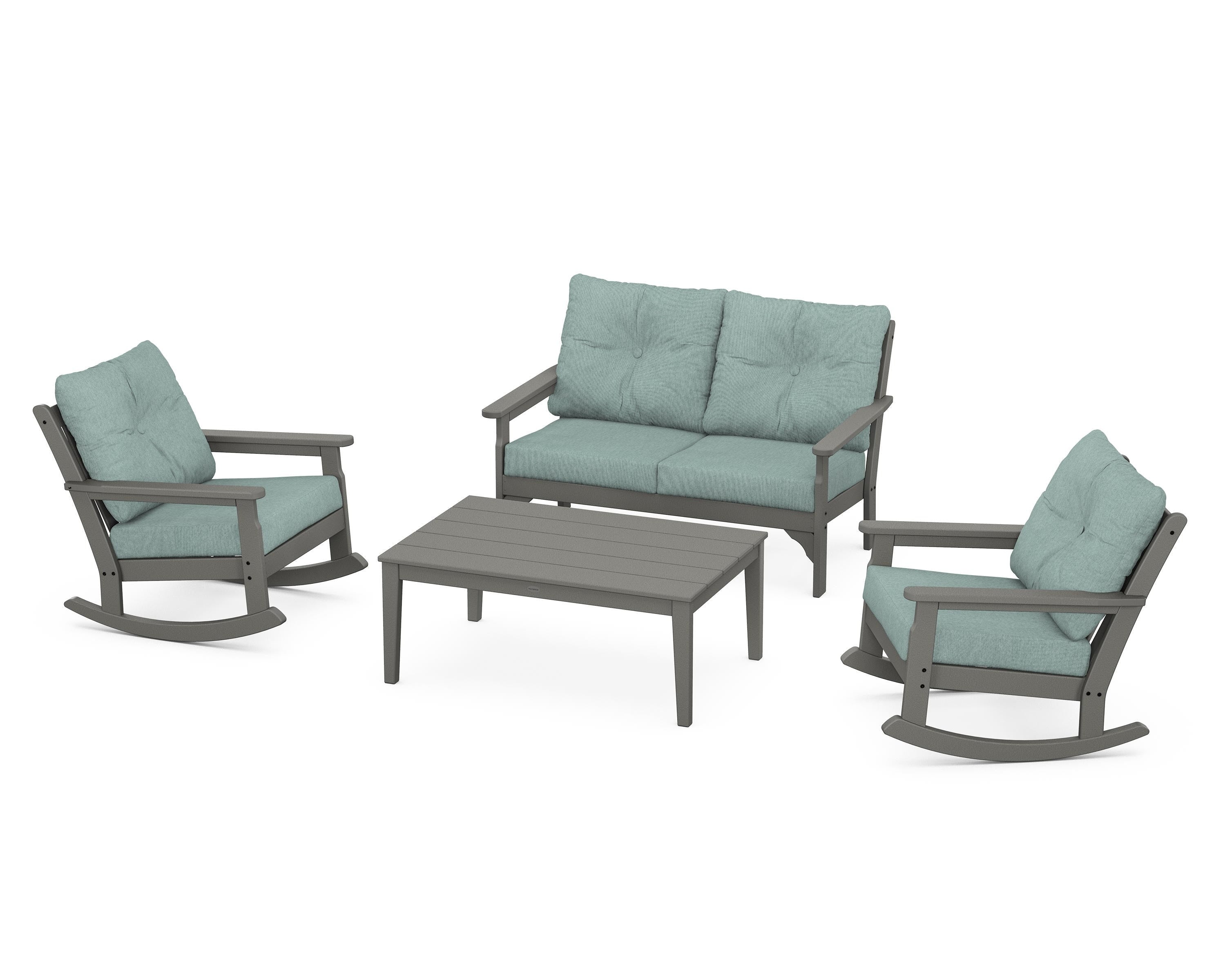 POLYWOOD® Vineyard 4-Piece Deep Seating Rocking Chair Set in Slate Grey / Glacier Spa