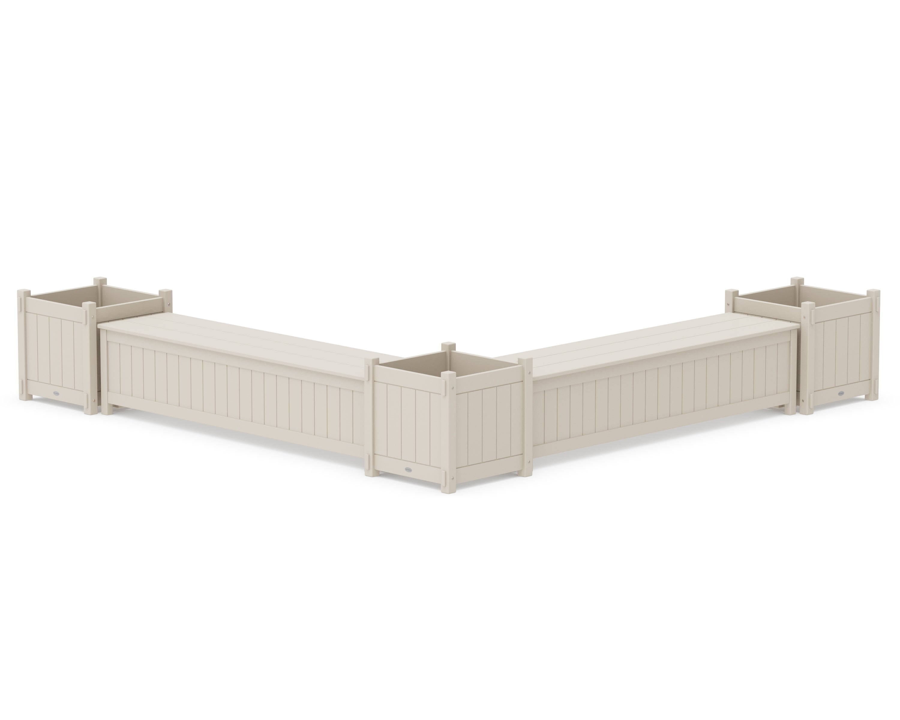 POLYWOOD® 72" Vineyard L- Shaped Planter Storage Bench Corner Set- Large in Sand