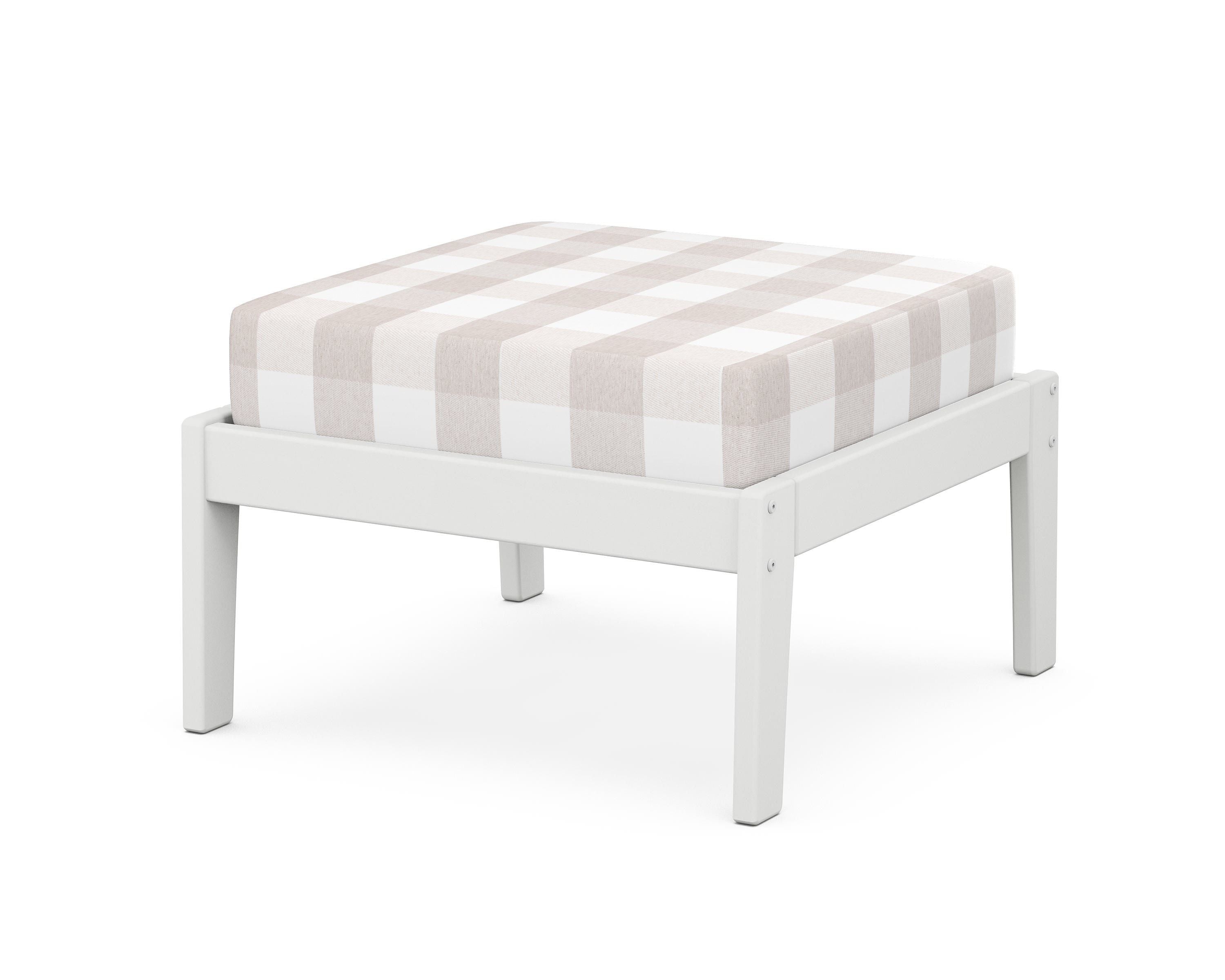 Unbranded Deep Seating Ottoman in White / Buffalo Plaid Dune Burlap