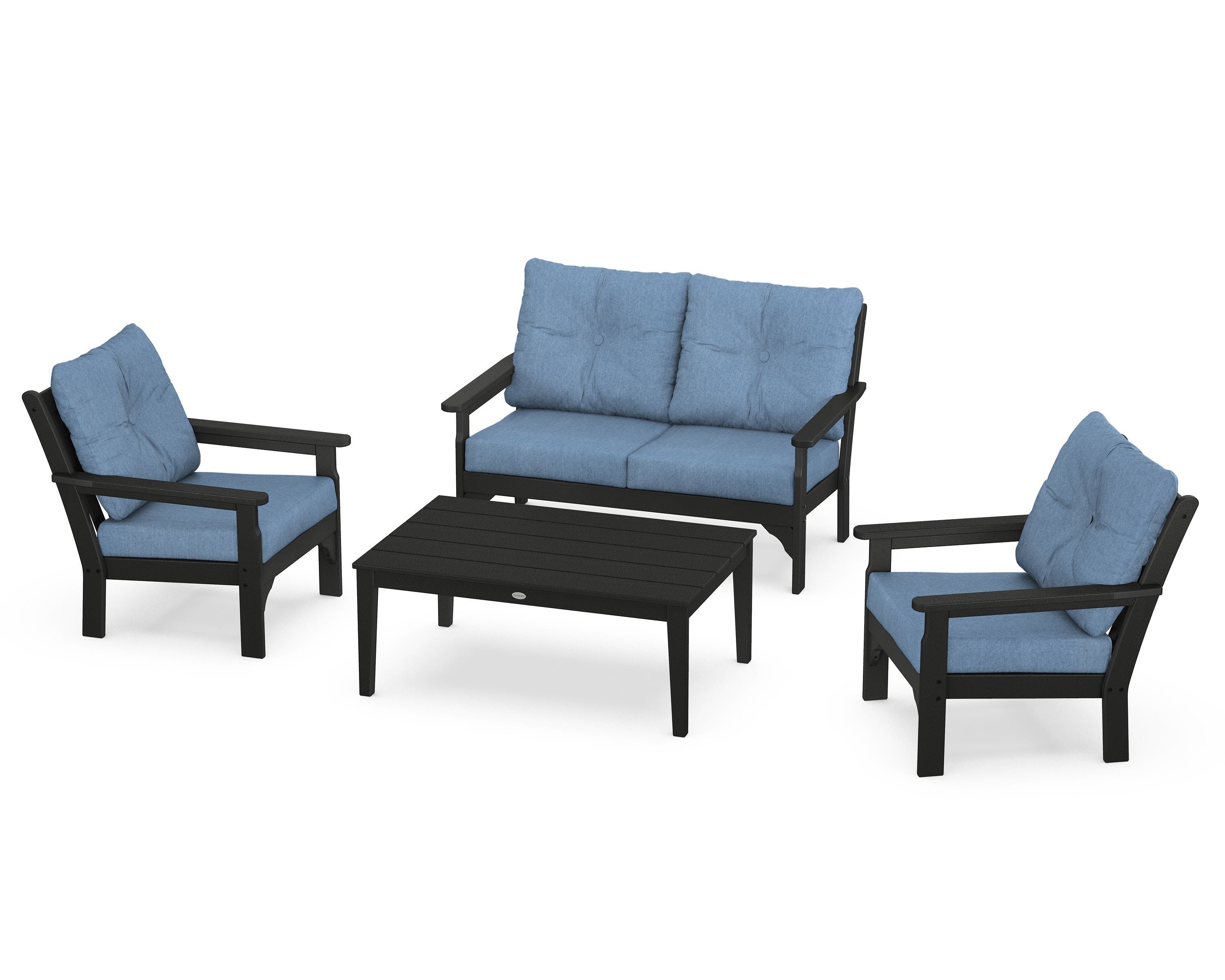 POLYWOOD® Vineyard 4-Piece Deep Seating Set in Black / Sky Blue