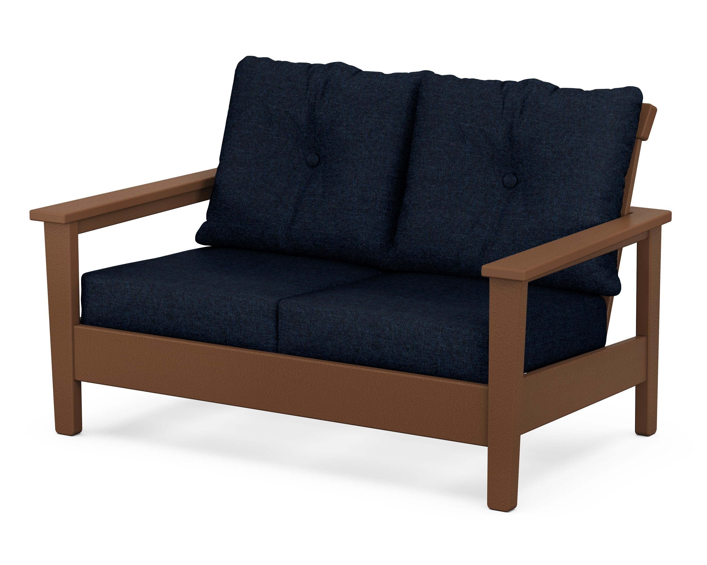 POLYWOOD® Prescott Deep Seating Loveseat in Teak / Marine Indigo