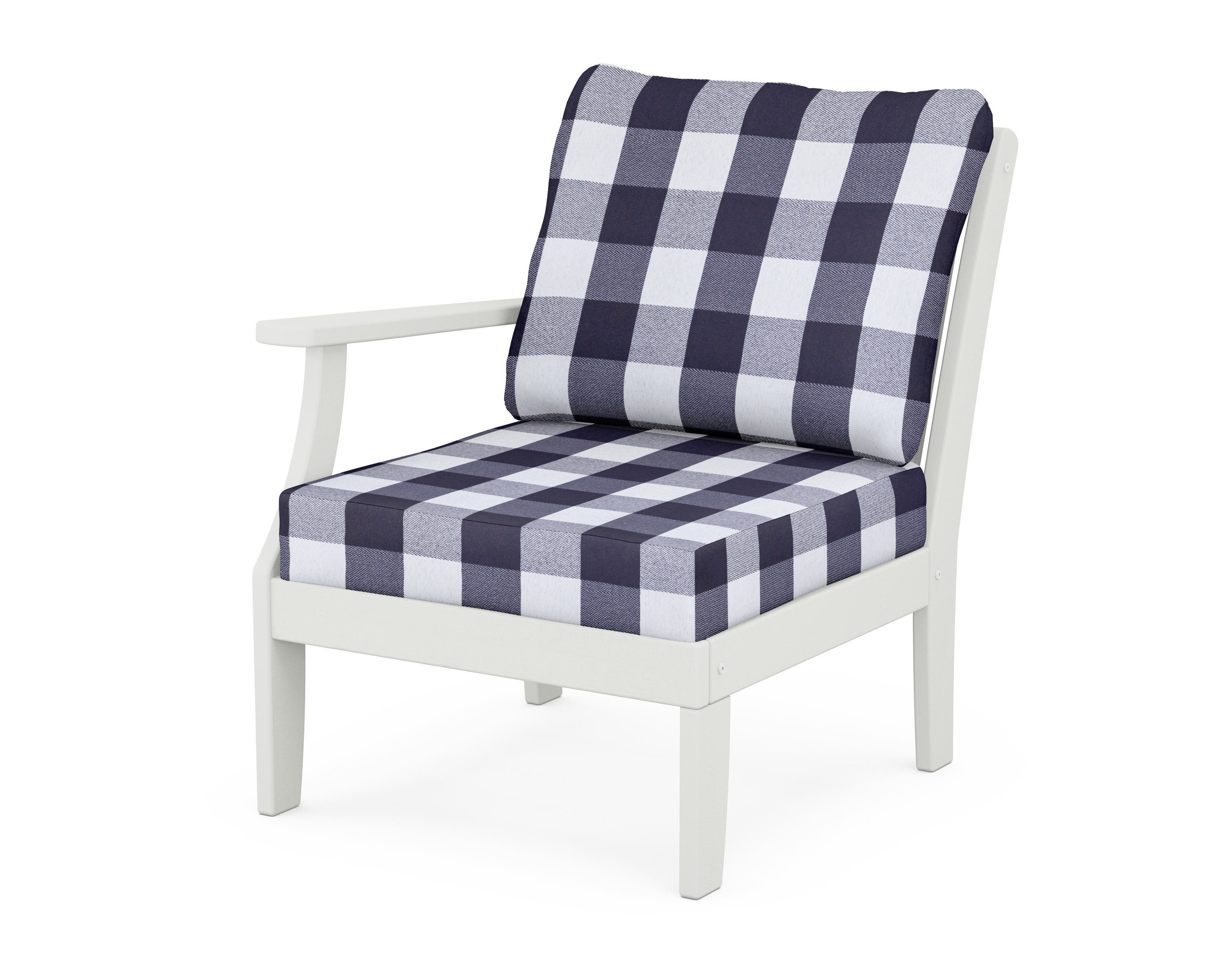 POLYWOOD® Braxton Modular Left Arm Chair in Vintage White / Buffalo Plaid Navy