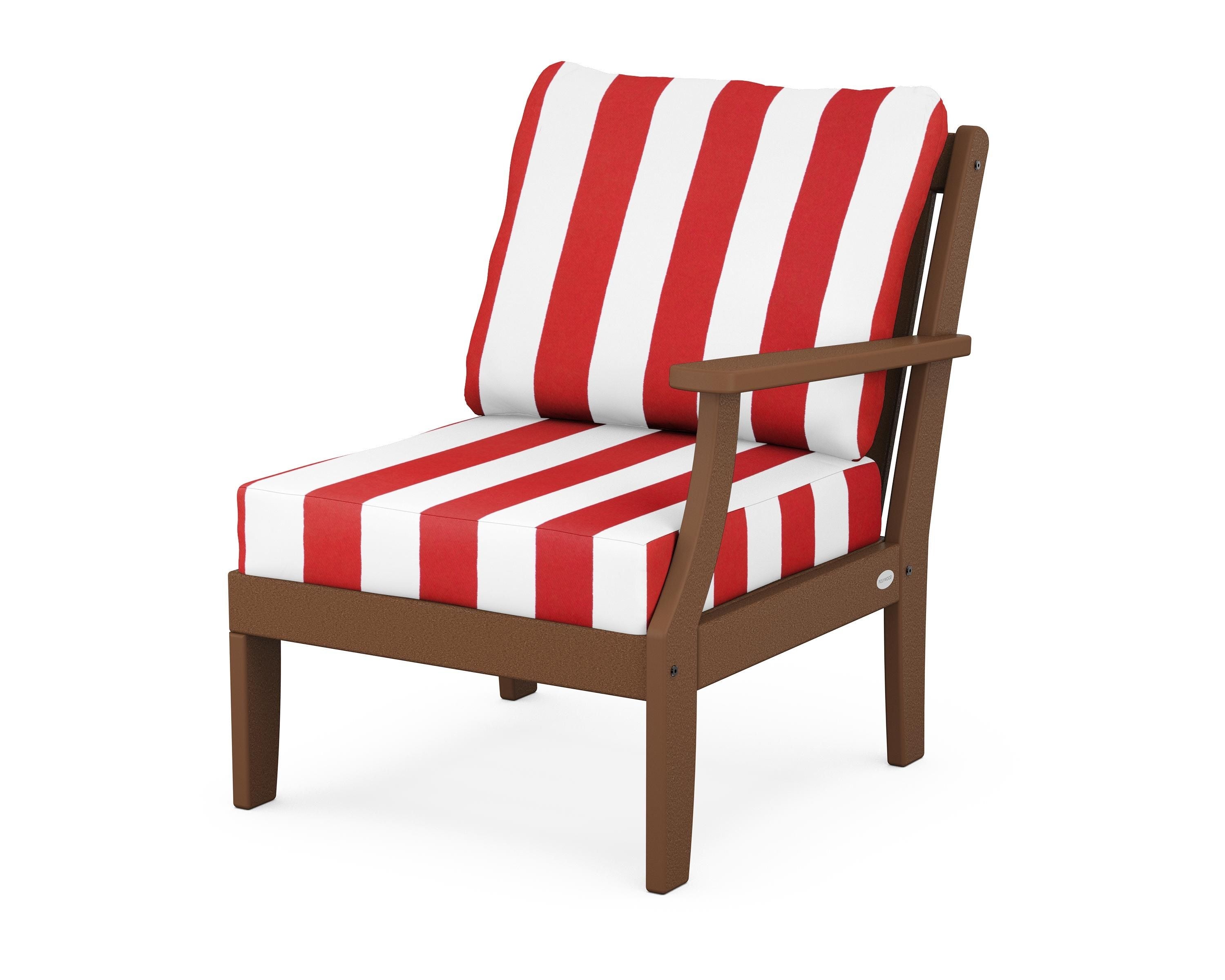 POLYWOOD® Braxton Modular Right Arm Chair in Teak / Cabana Stripe Crimson