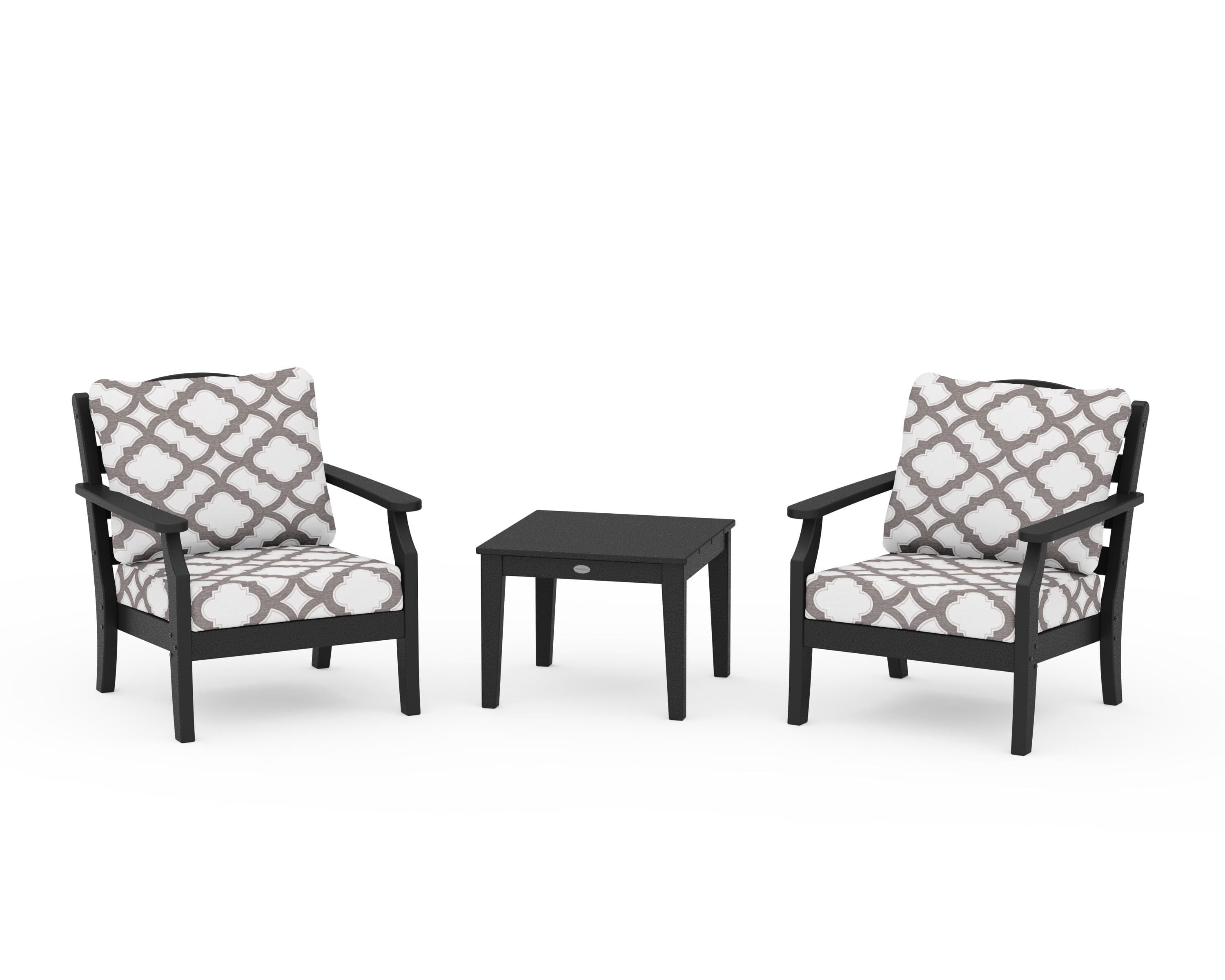 Draper James™ by POLYWOOD® Savannah 3-Piece Deep Seating Set in Black / Trellis Grey Mist