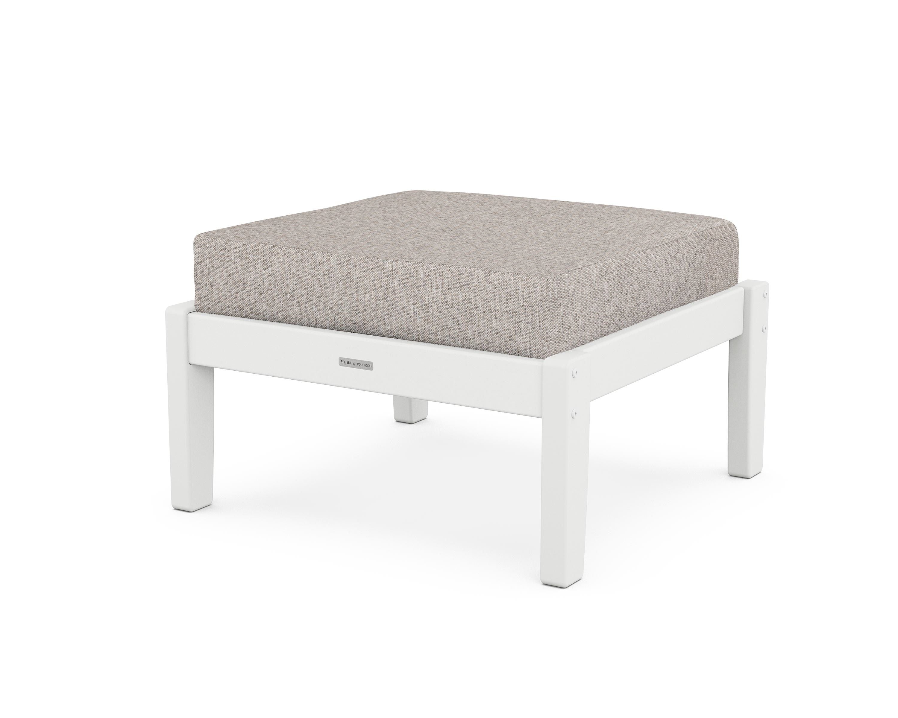 Martha Stewart by POLYWOOD® Chinoiserie Deep Seating Ottoman in White / Weathered Tweed