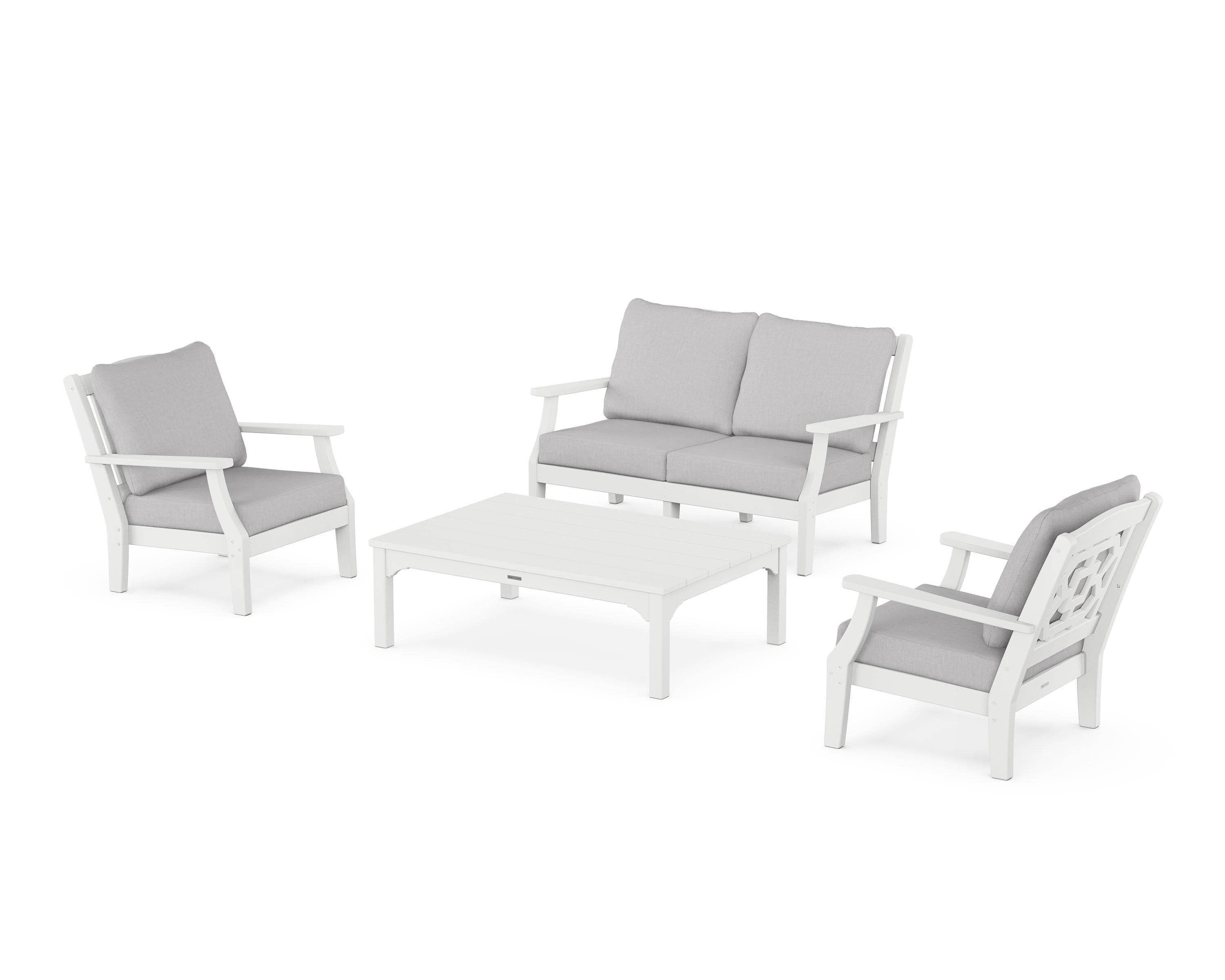 Martha Stewart by POLYWOOD® Chinoiserie 4-Piece Deep Seating Set with Loveseat in White / Granite