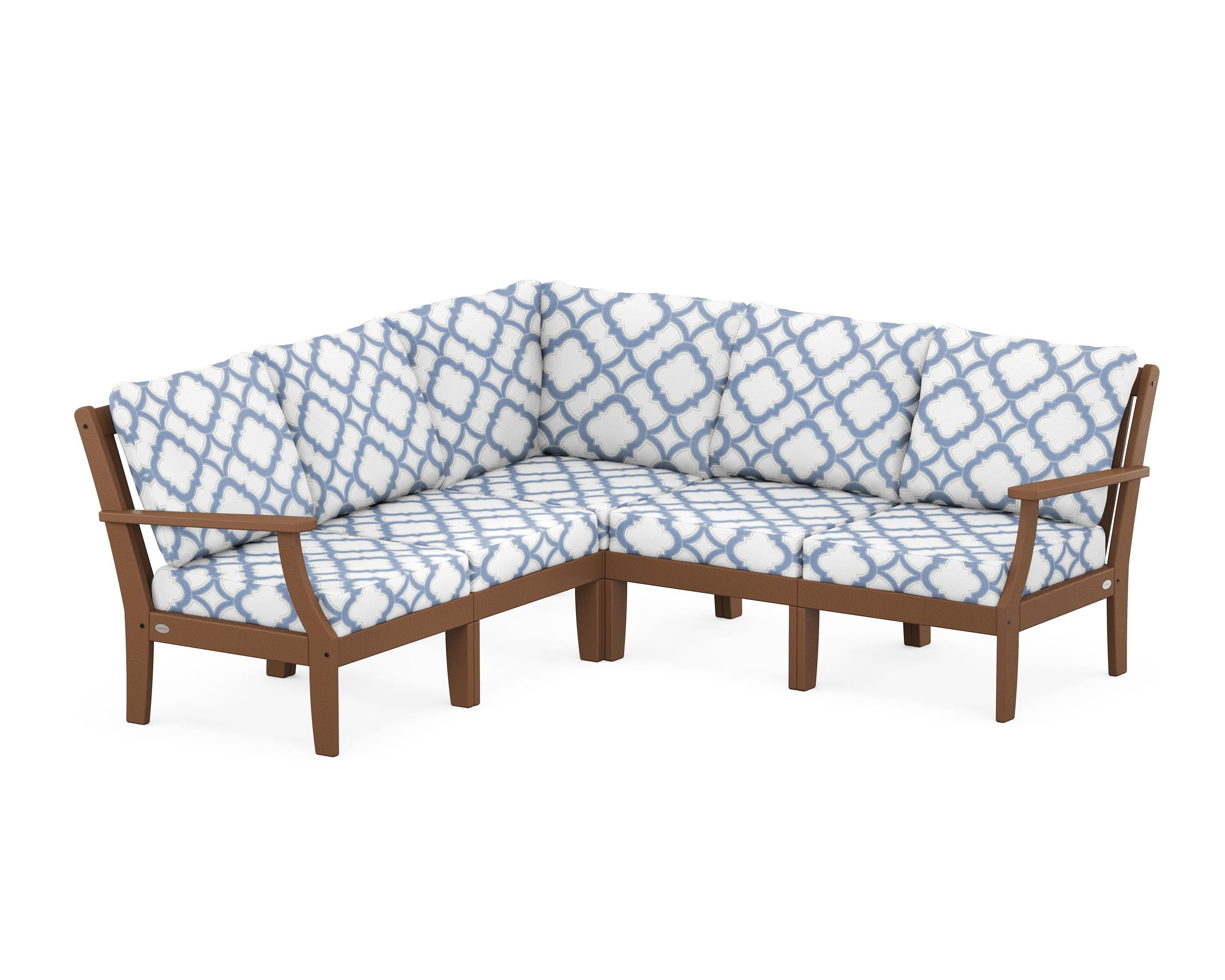 POLYWOOD® Braxton Modular 5-Piece Deep Seating Set in Teak / Trellis Sky Blue
