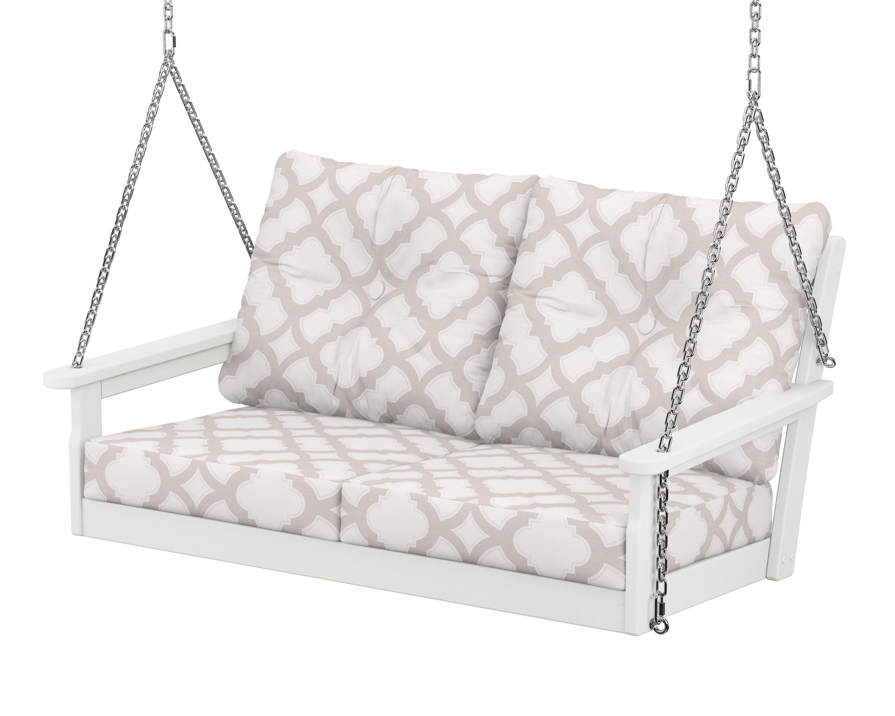 POLYWOOD® Vineyard Deep Seating Swing in Vintage White / Trellis Dune Burlap