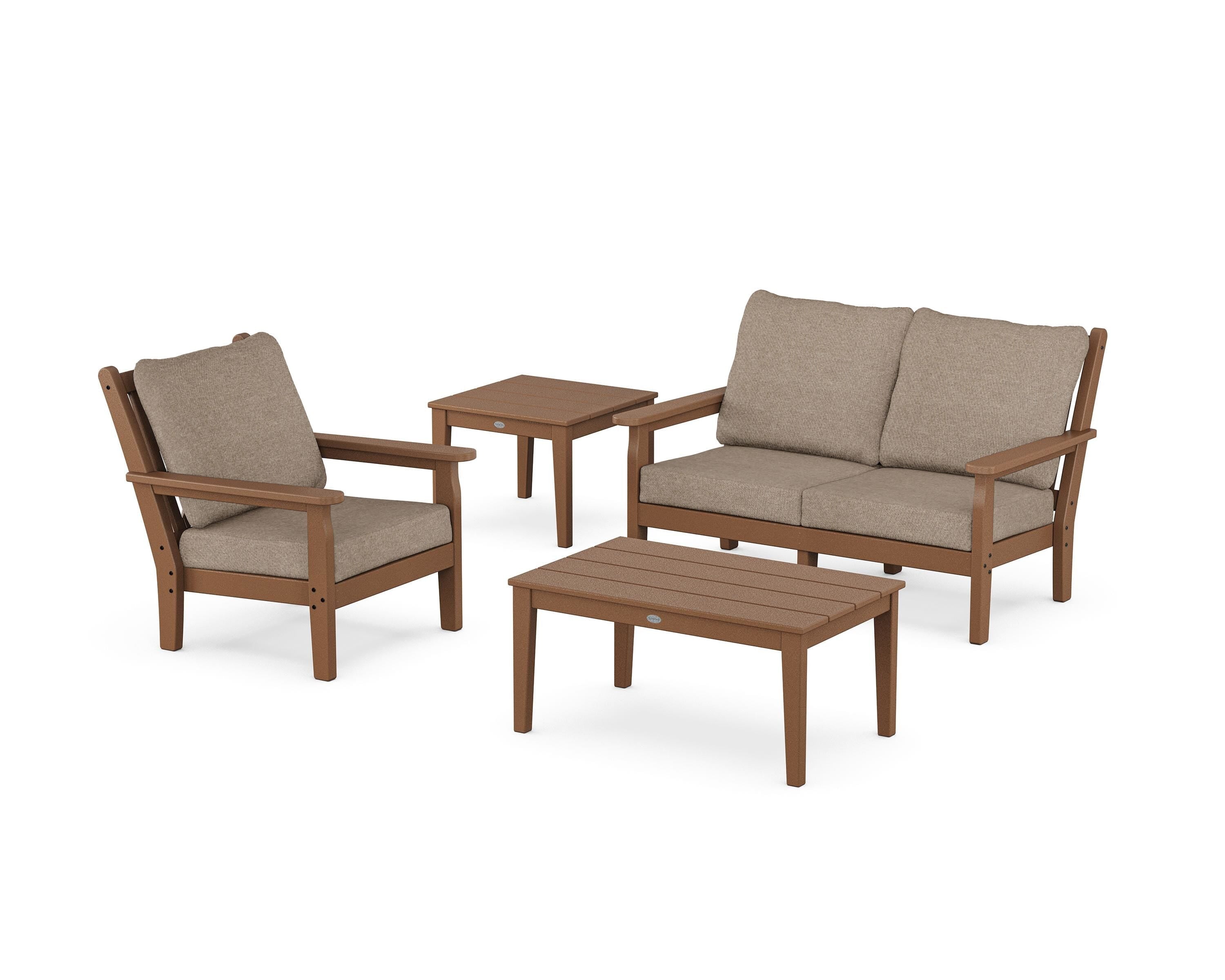 POLYWOOD® Chippendale 4-Piece Deep Seating Set in Teak / Spiced Burlap