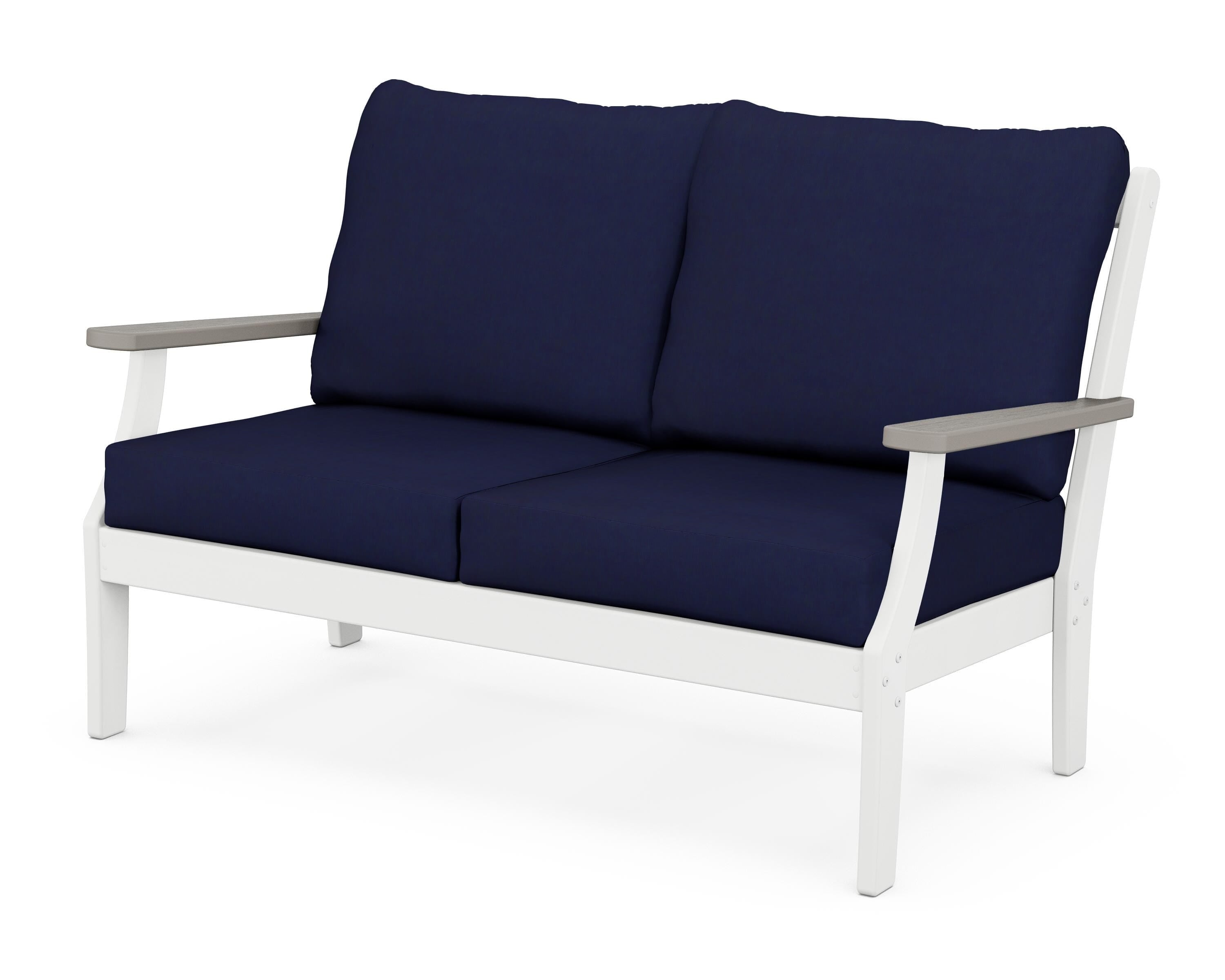 POLYWOOD® Braxton Deep Seating Loveseat in White / Driftwood / Navy