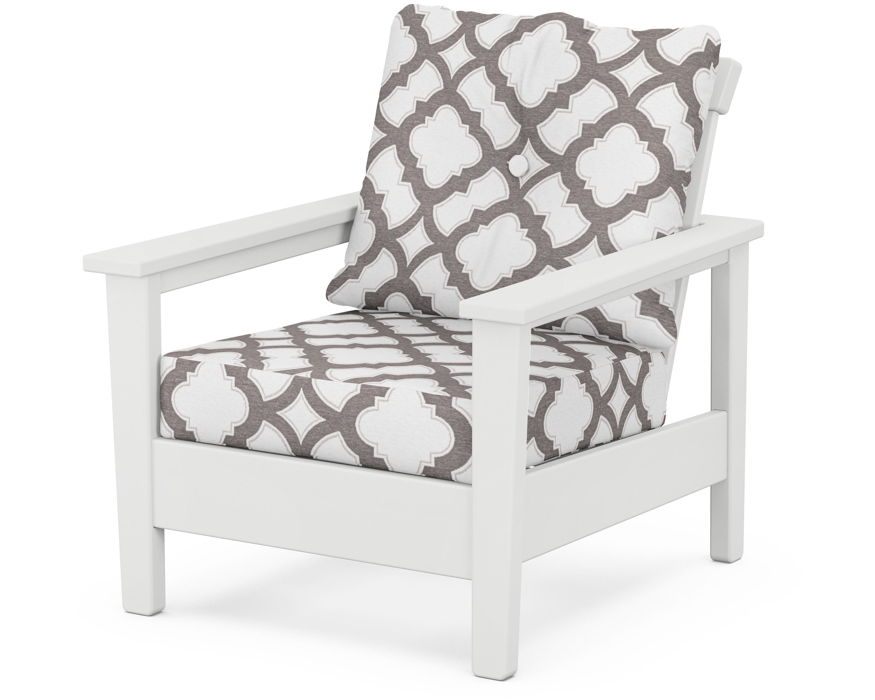 POLYWOOD® Prescott Deep Seating Chair in White / Trellis Grey Mist