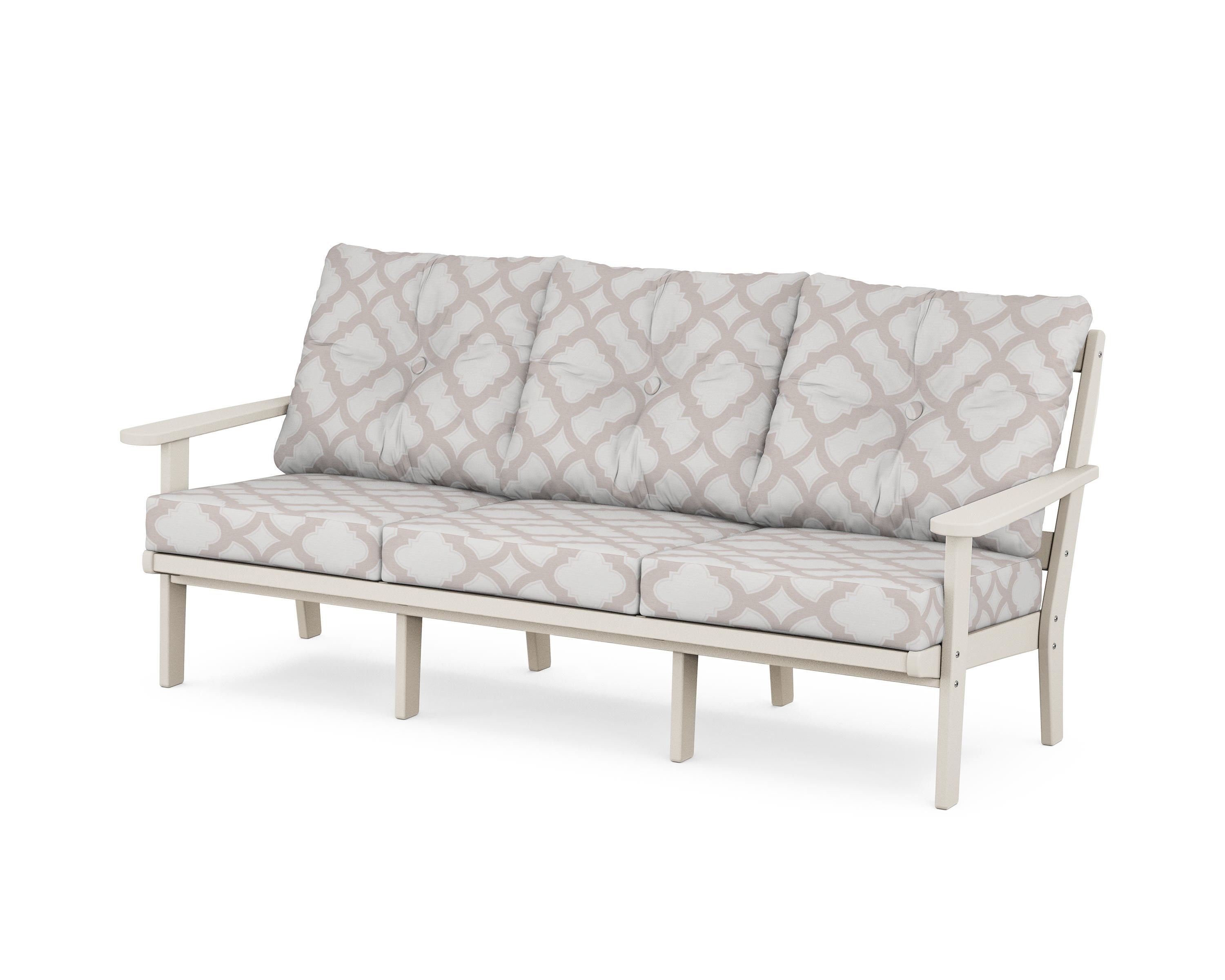POLYWOOD® Mission Deep Seating Sofa in Sand / Trellis Dune Burlap