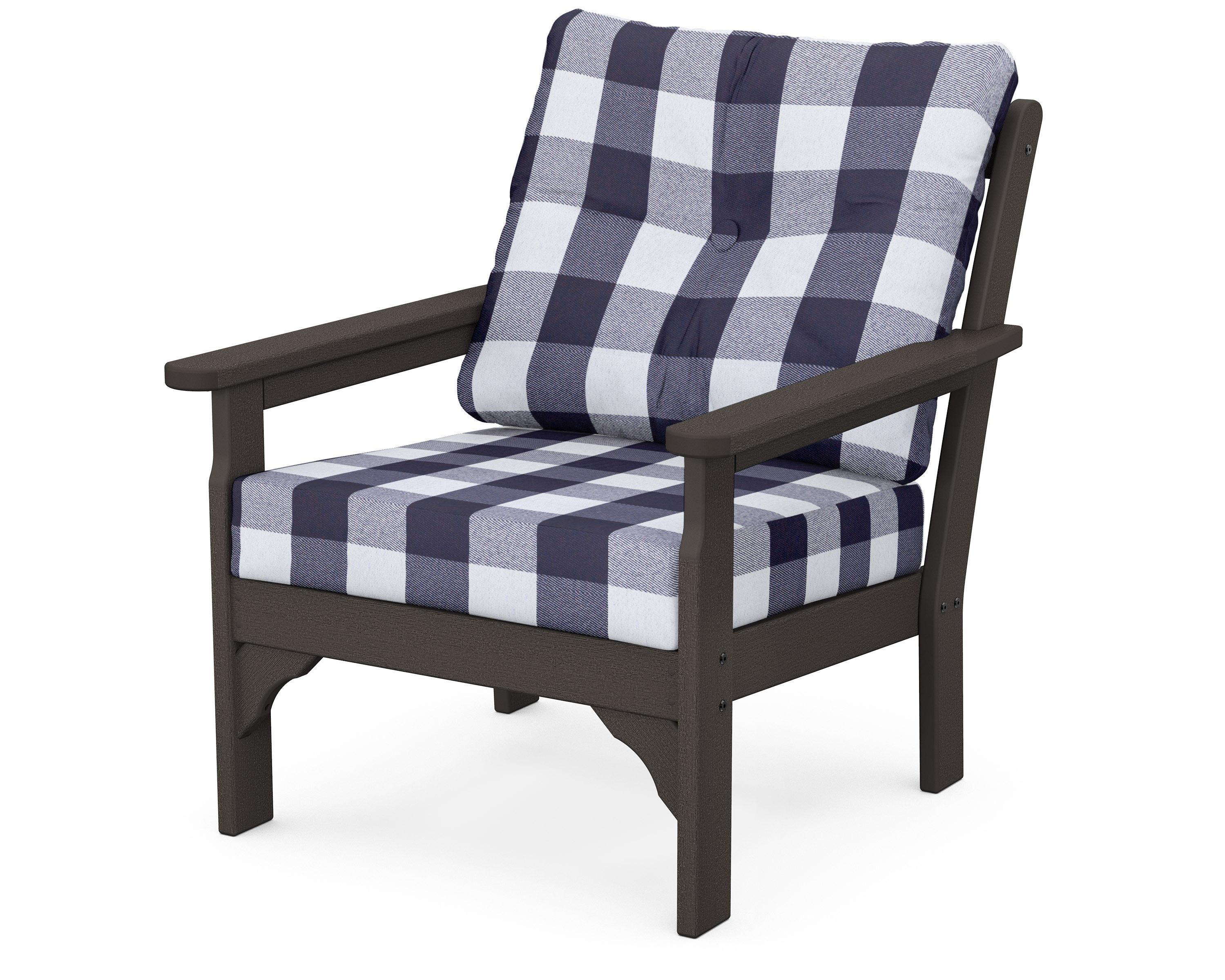 POLYWOOD® Vineyard Deep Seating Chair in Vintage Coffee / Buffalo Plaid Navy