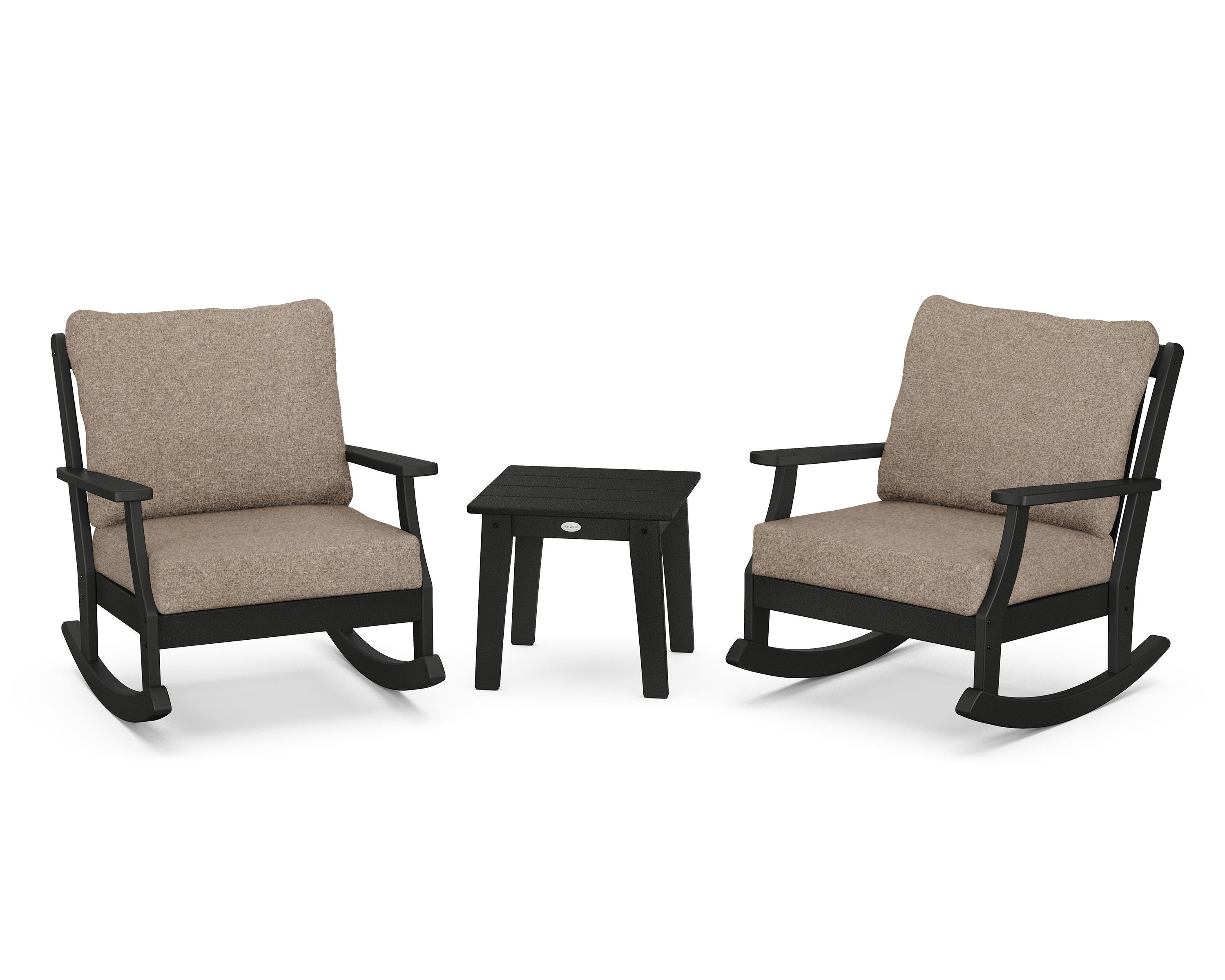 POLYWOOD® Braxton 3-Piece Deep Seating Rocker Set in Black / Spiced Burlap
