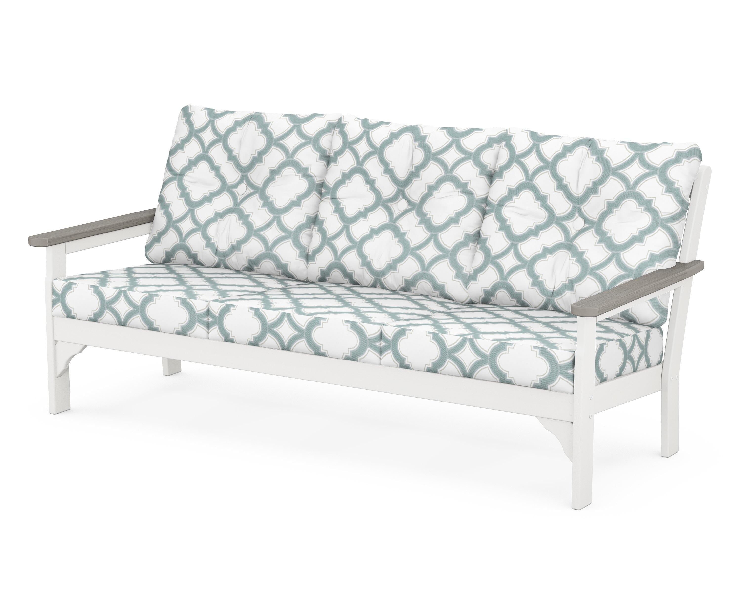 POLYWOOD® Vineyard Deep Seating Sofa in White / Driftwood / Trellis Glacier Spa