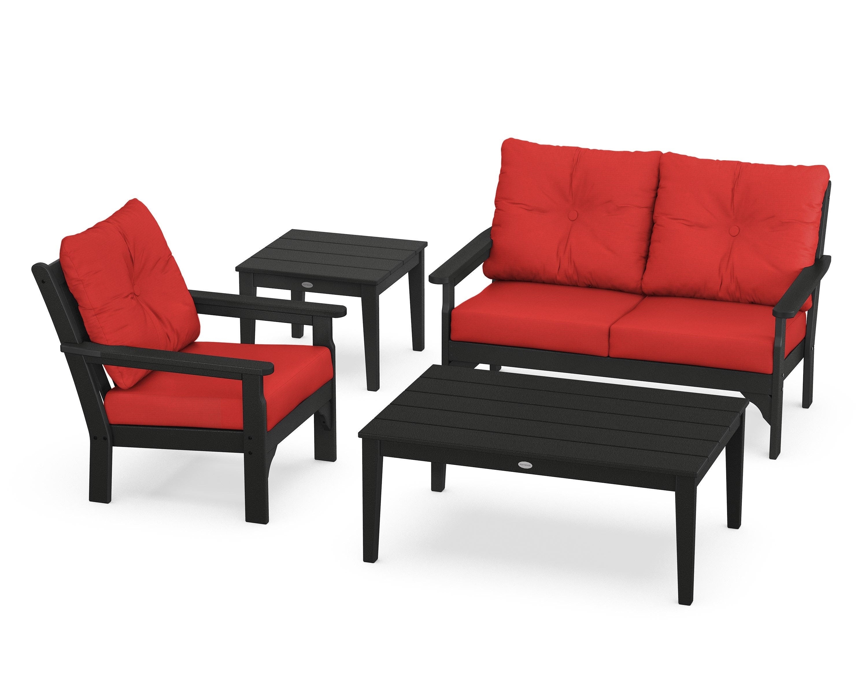 POLYWOOD® Vineyard 4-Piece Deep Seating Set in Black / Crimson Linen