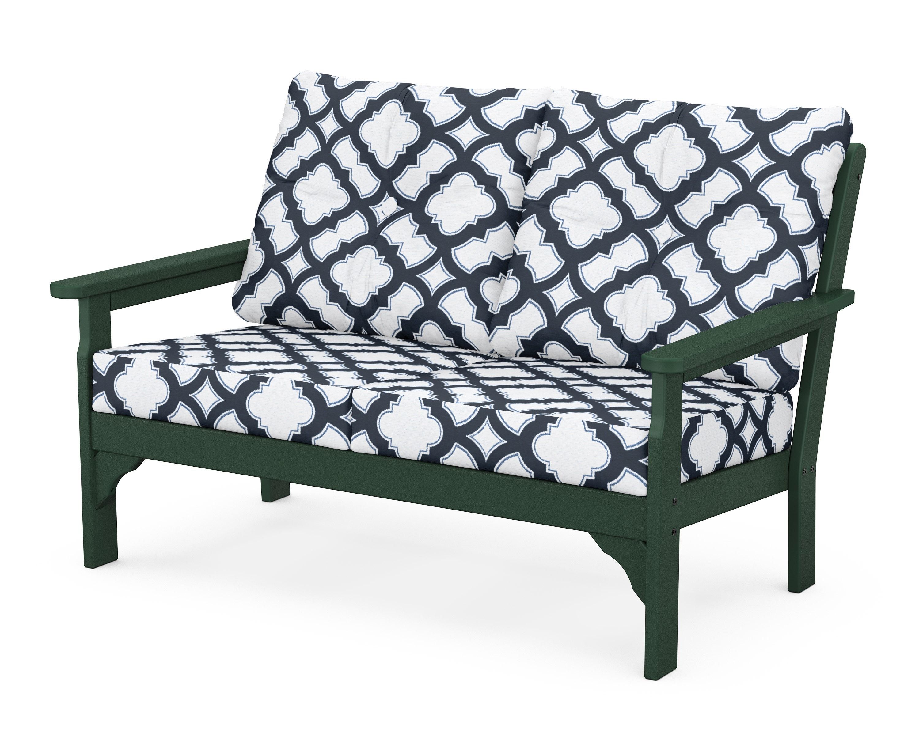 POLYWOOD® Vineyard Deep Seating Loveseat in Green / Trellis Marine Indigo