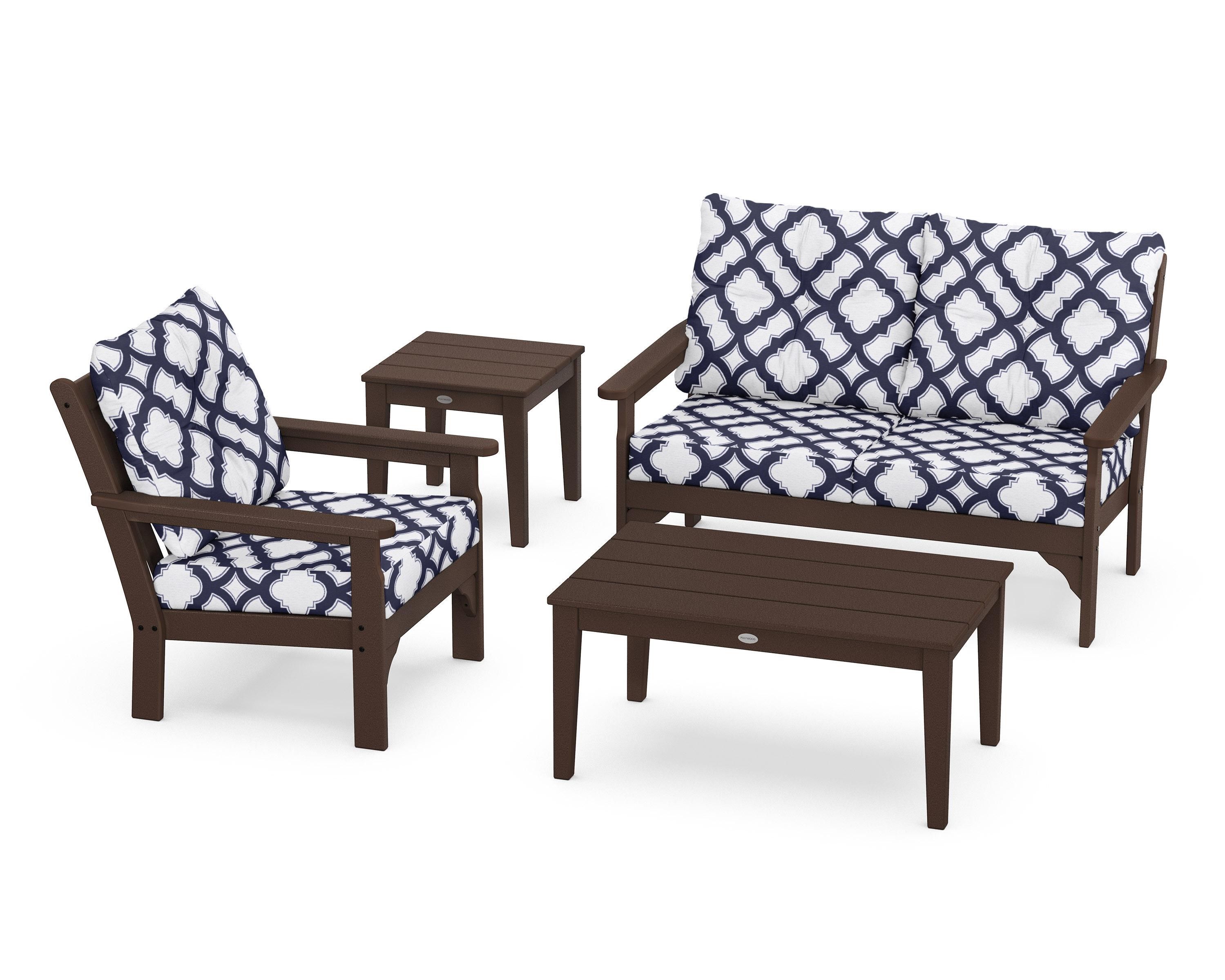 POLYWOOD® Vineyard 4-Piece Deep Seating Set in Mahogany / Trellis Navy