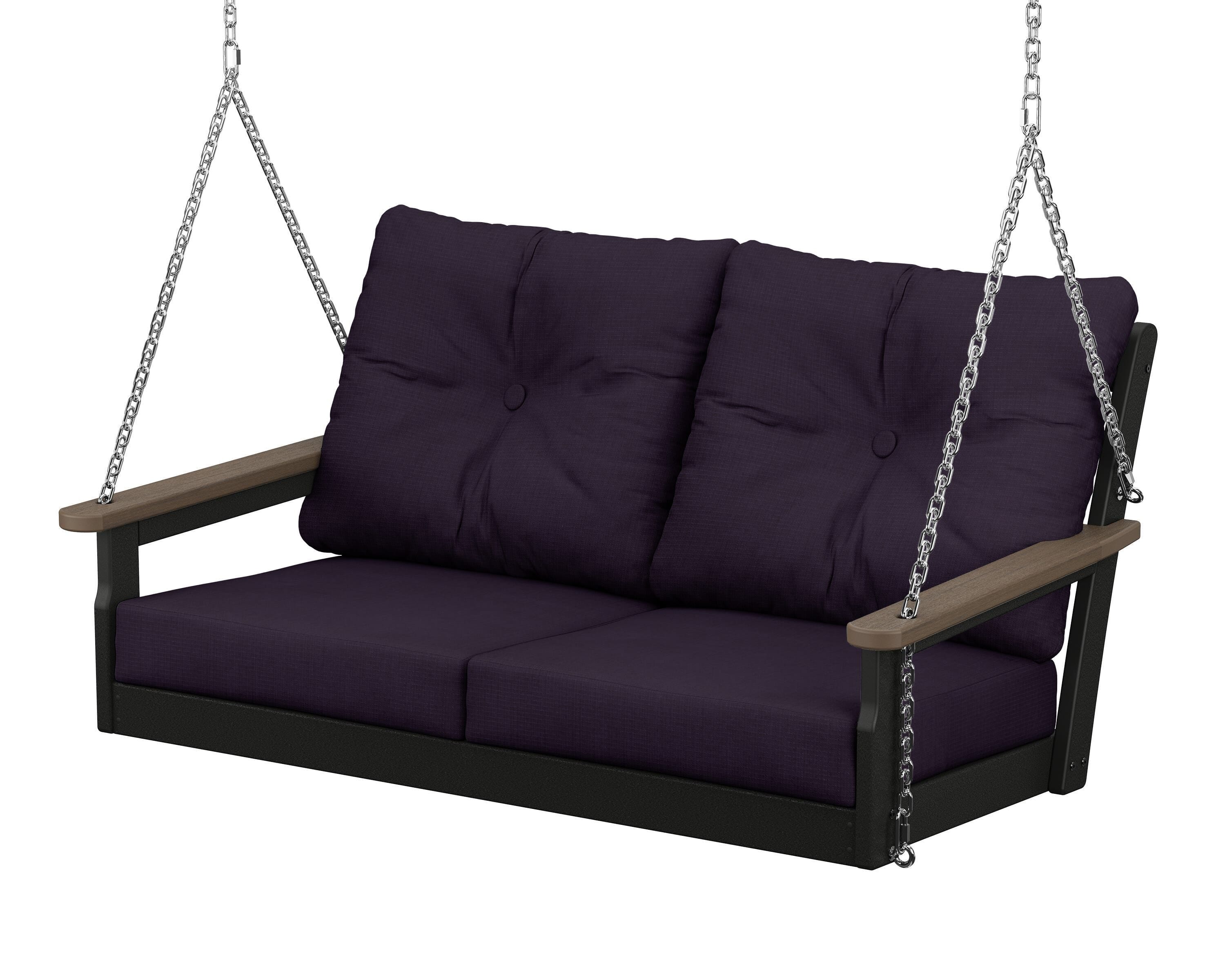 POLYWOOD® Vineyard Deep Seating Swing in Black / Kona / Navy Linen