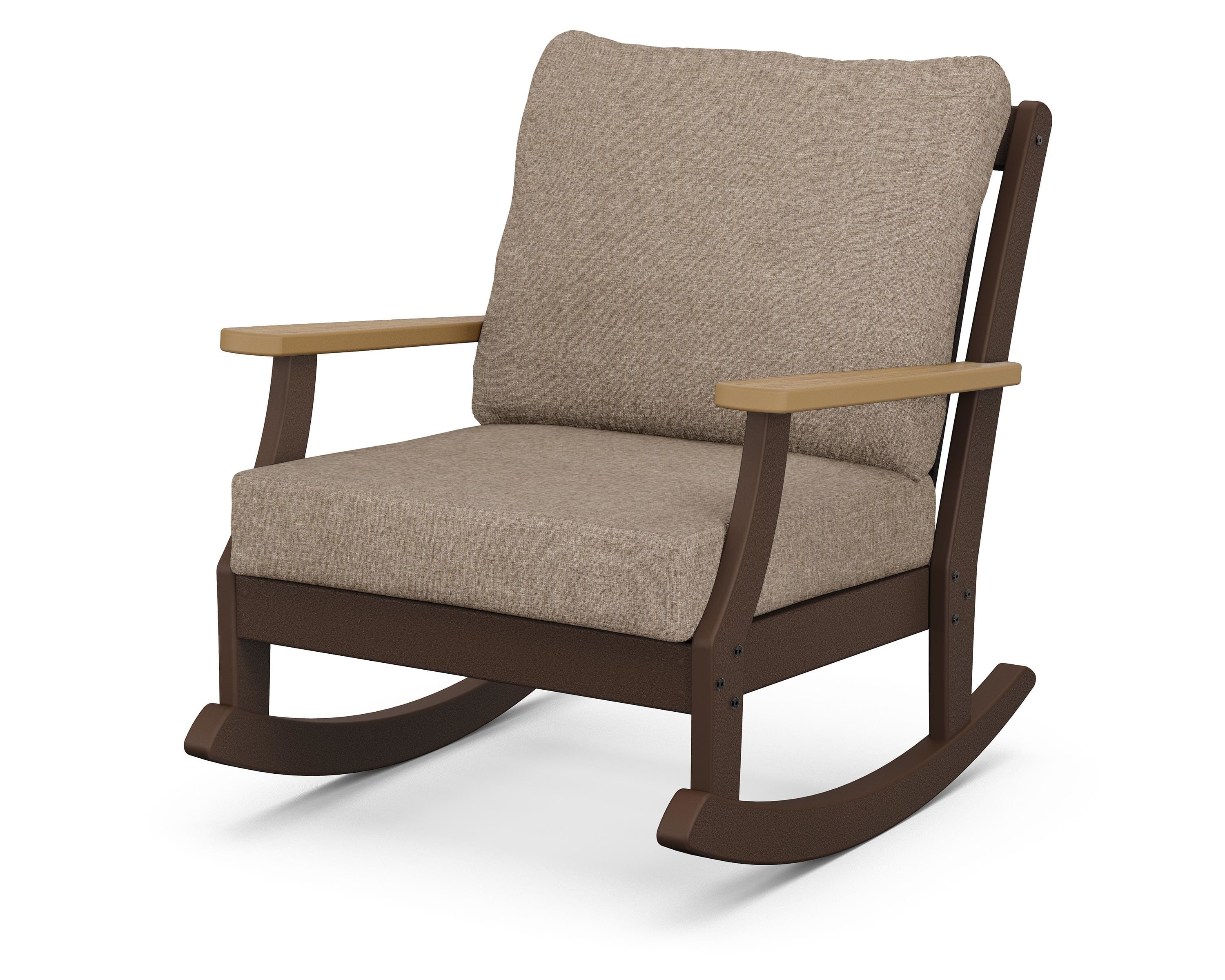 POLYWOOD® Braxton Deep Seating Rocking Chair in Mahogany / Natural / Spiced Burlap