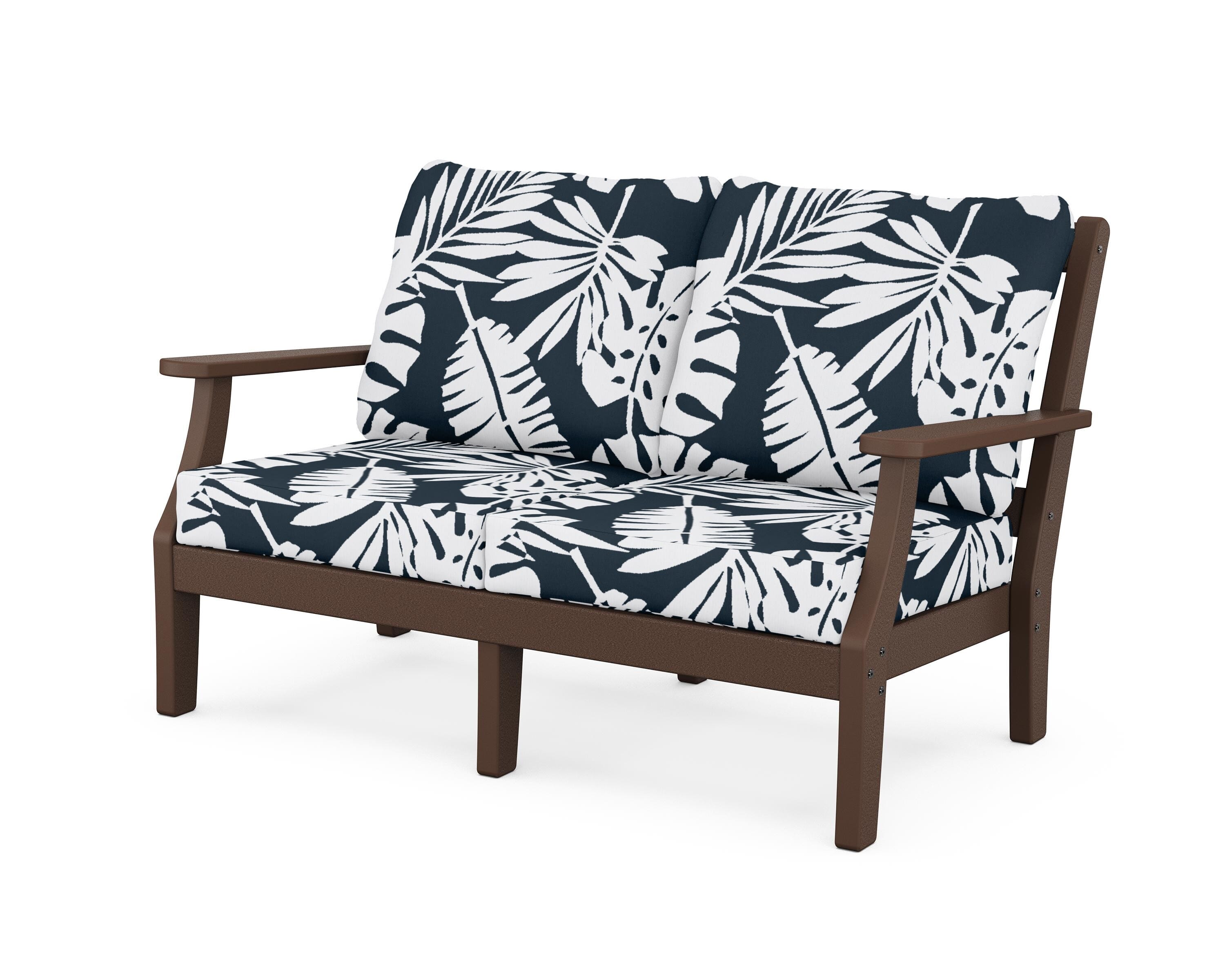 Martha Stewart by POLYWOOD® Chinoiserie Deep Seating Loveseat in Mahogany / Leaf Marine Indigo