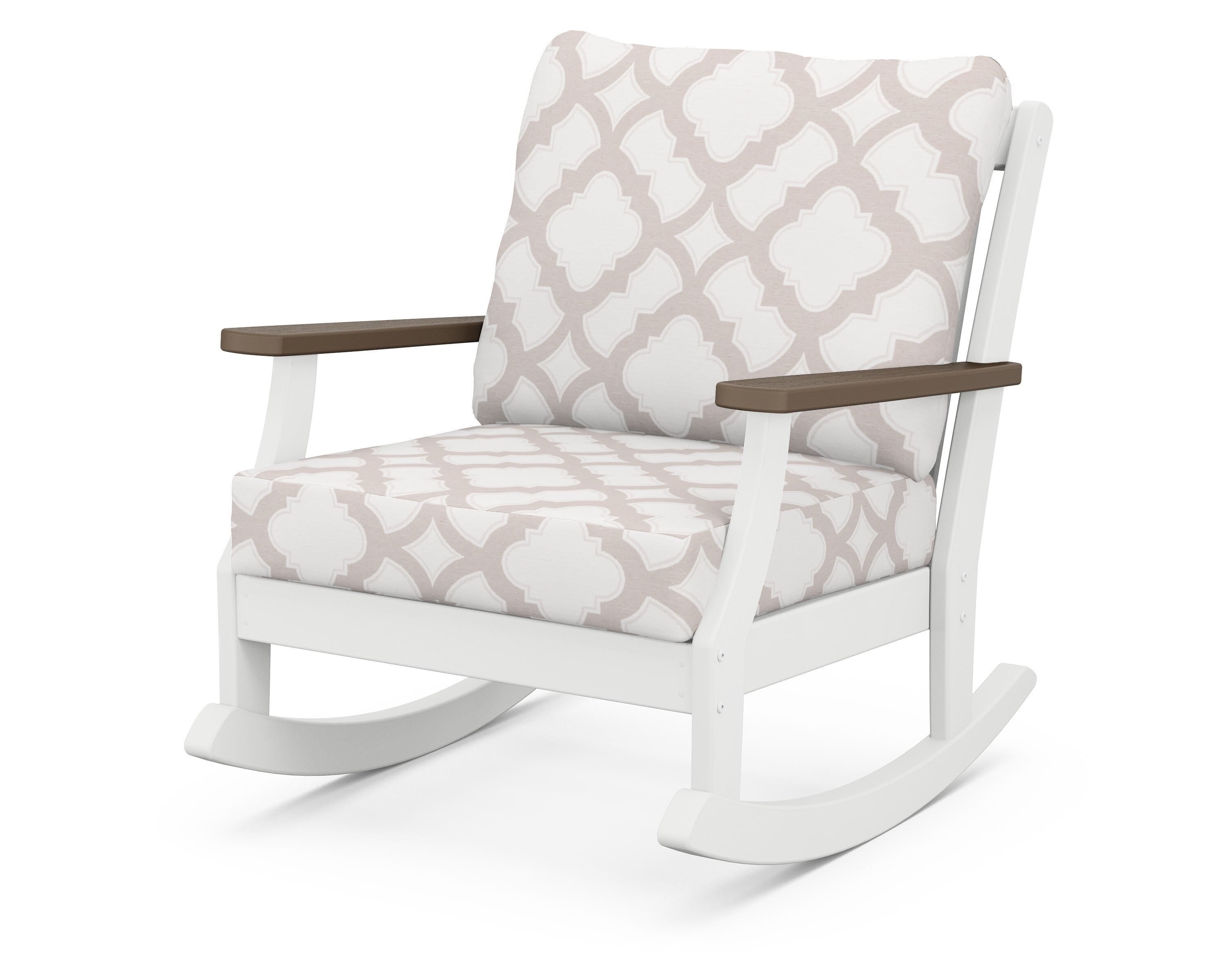 POLYWOOD® Braxton Deep Seating Rocking Chair in White / Kona / Trellis Dune Burlap
