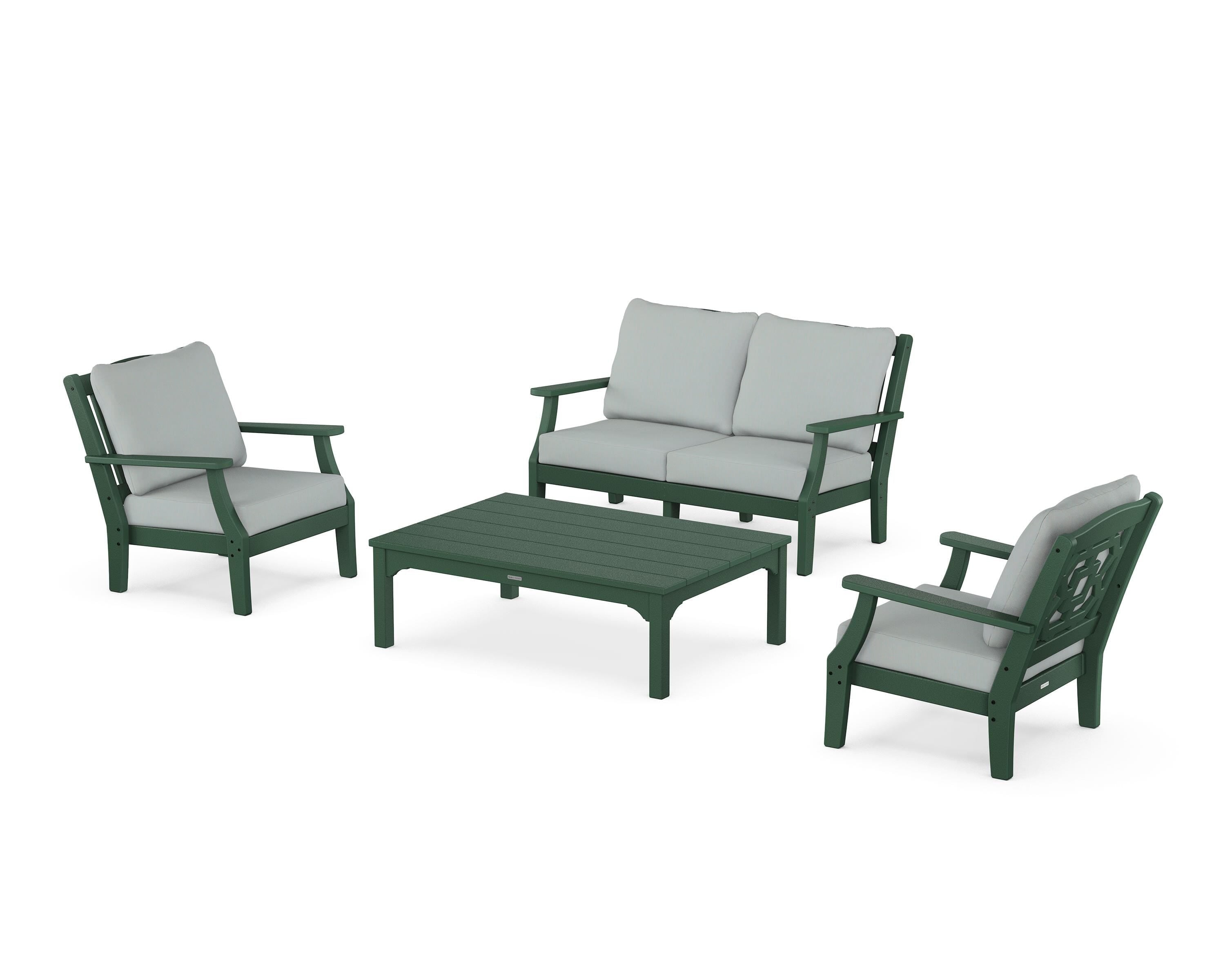 Martha Stewart by POLYWOOD® Chinoiserie 4-Piece Deep Seating Set with Loveseat in Green / Spa