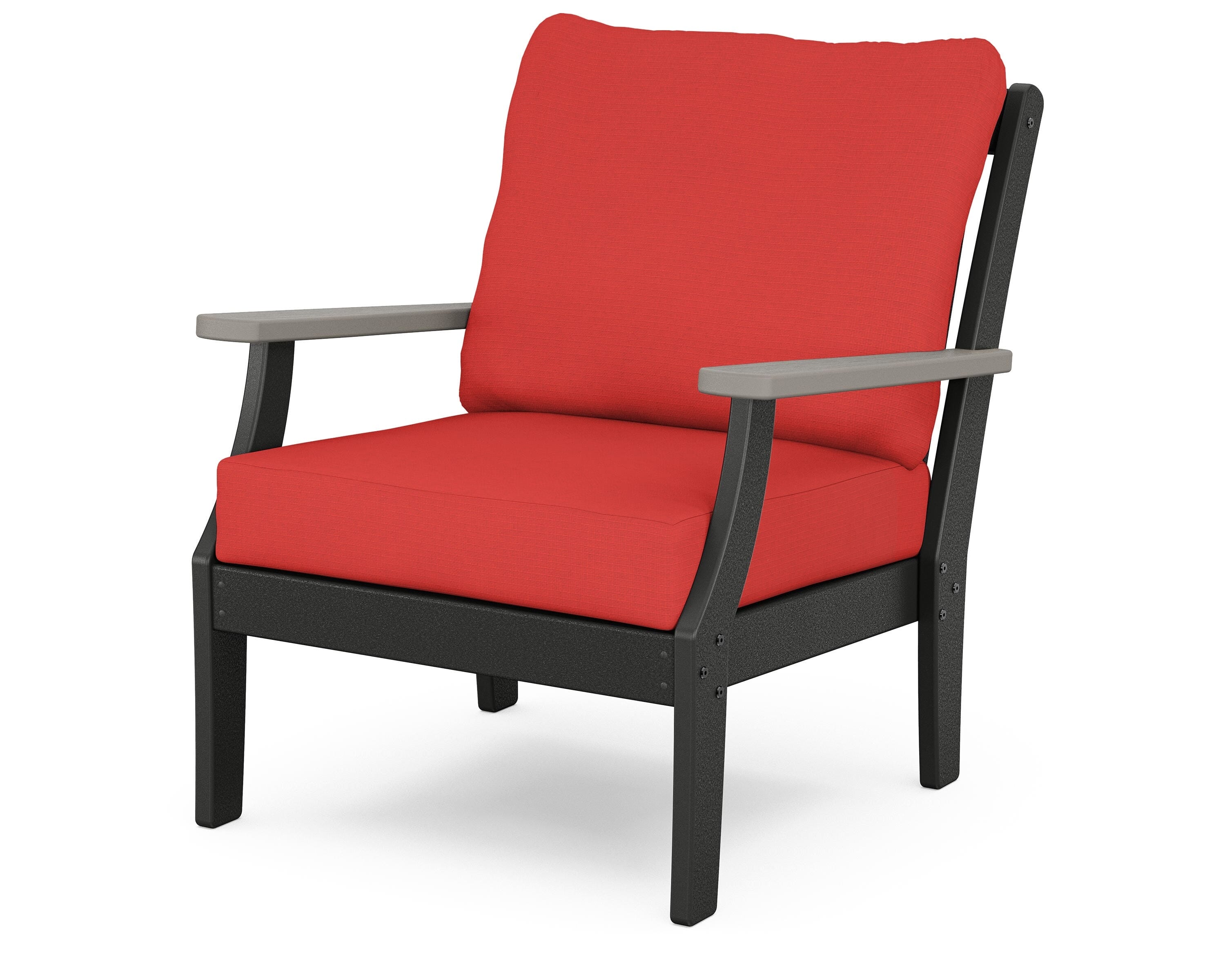 POLYWOOD® Braxton Deep Seating Chair in Black / Driftwood / Crimson Linen