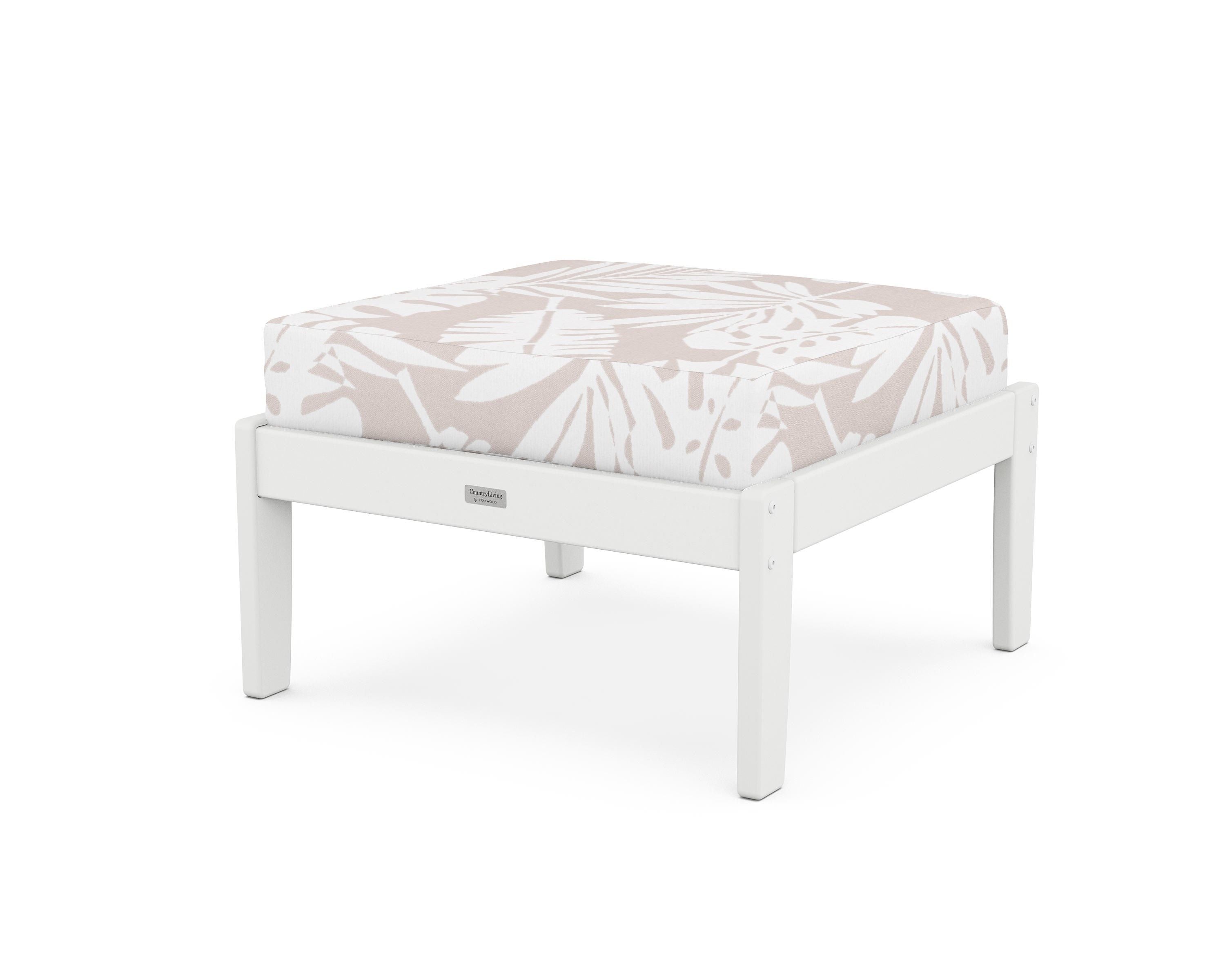 Country Living Cottage Deep Seating Ottoman in White / Leaf Dune Burlap