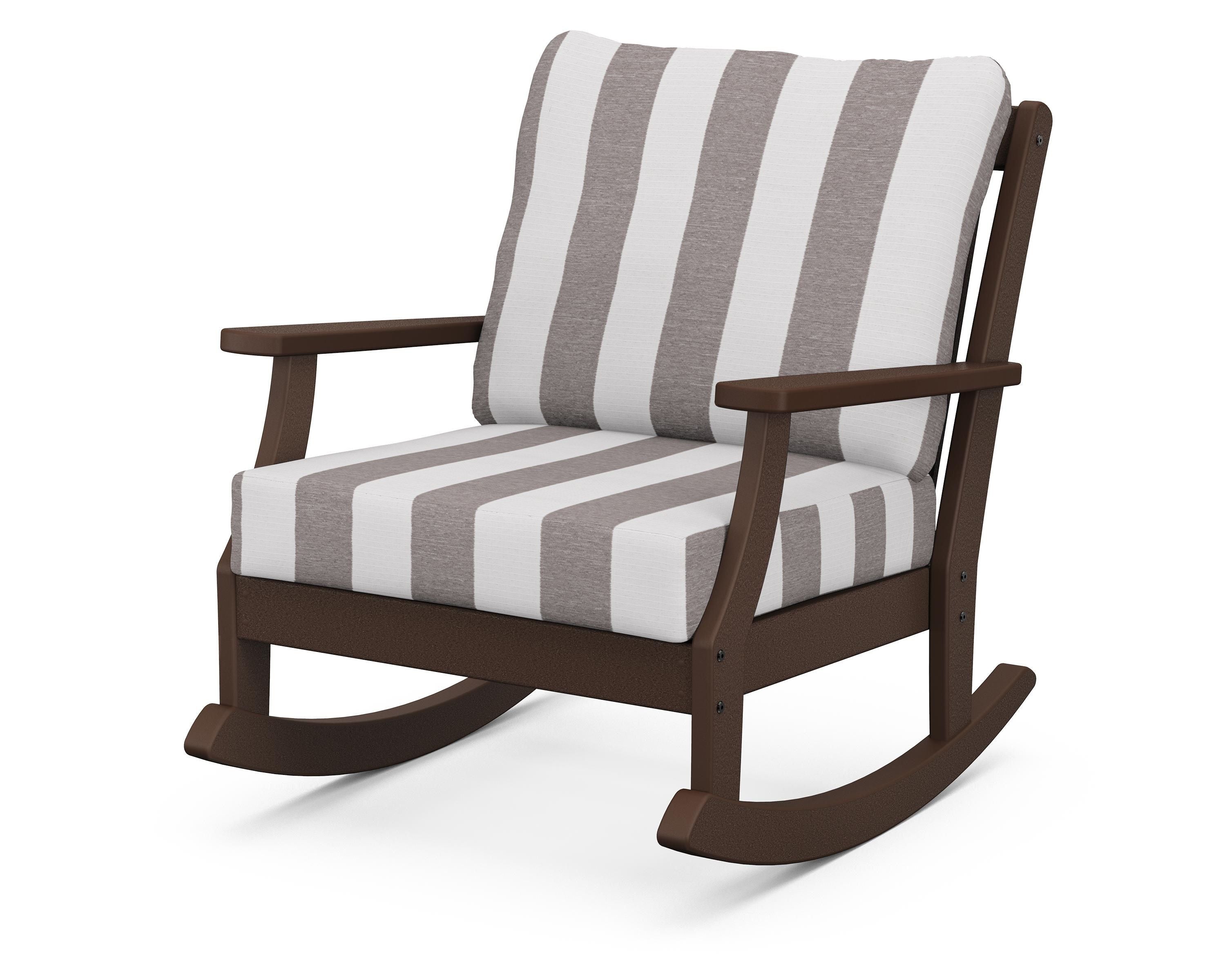POLYWOOD® Braxton Deep Seating Rocking Chair in Mahogany / Cabana Stripe Grey Mist