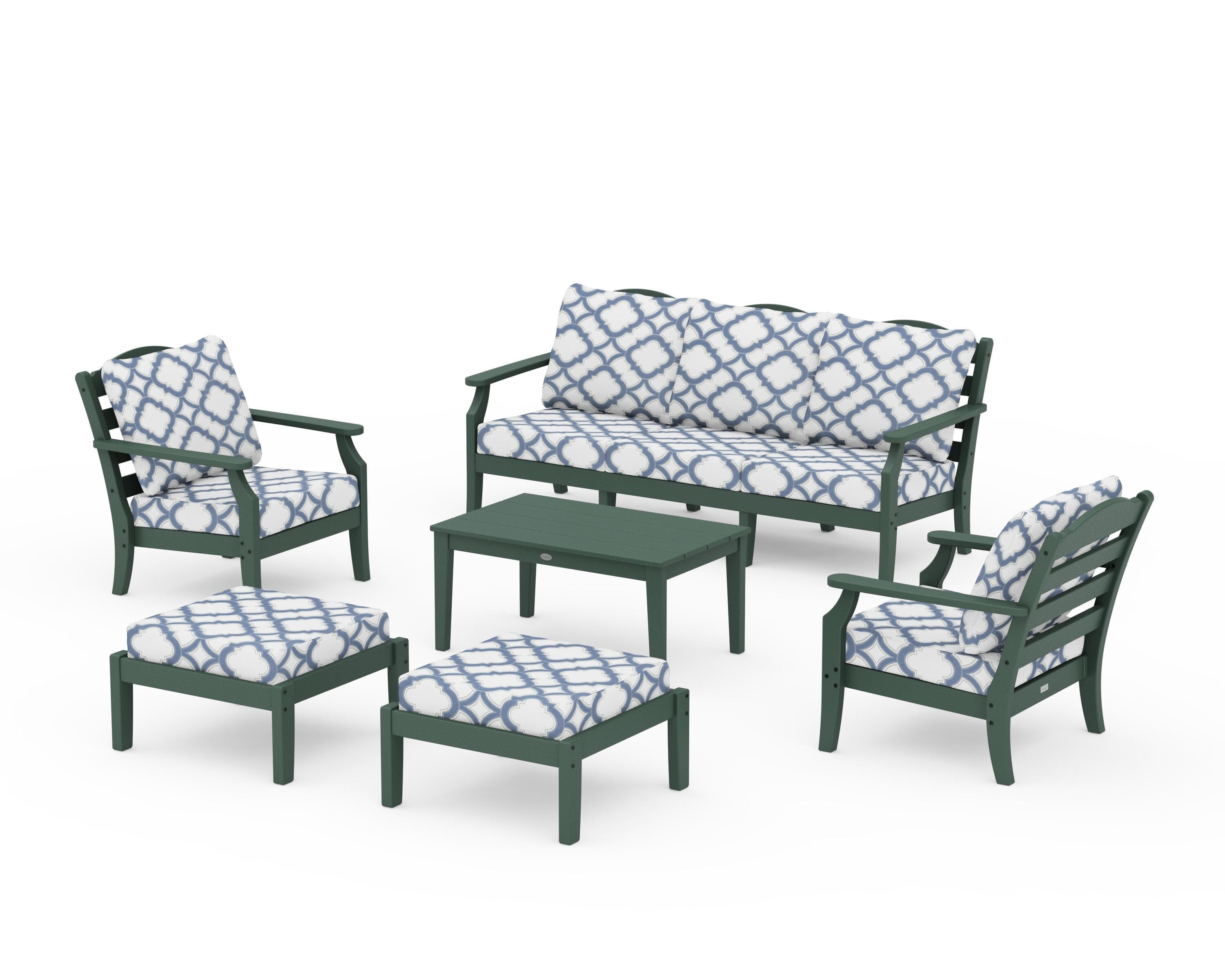 Draper James™ by POLYWOOD® Savannah 6-Piece Lounge Sofa Set in Green / Trellis Sky Blue