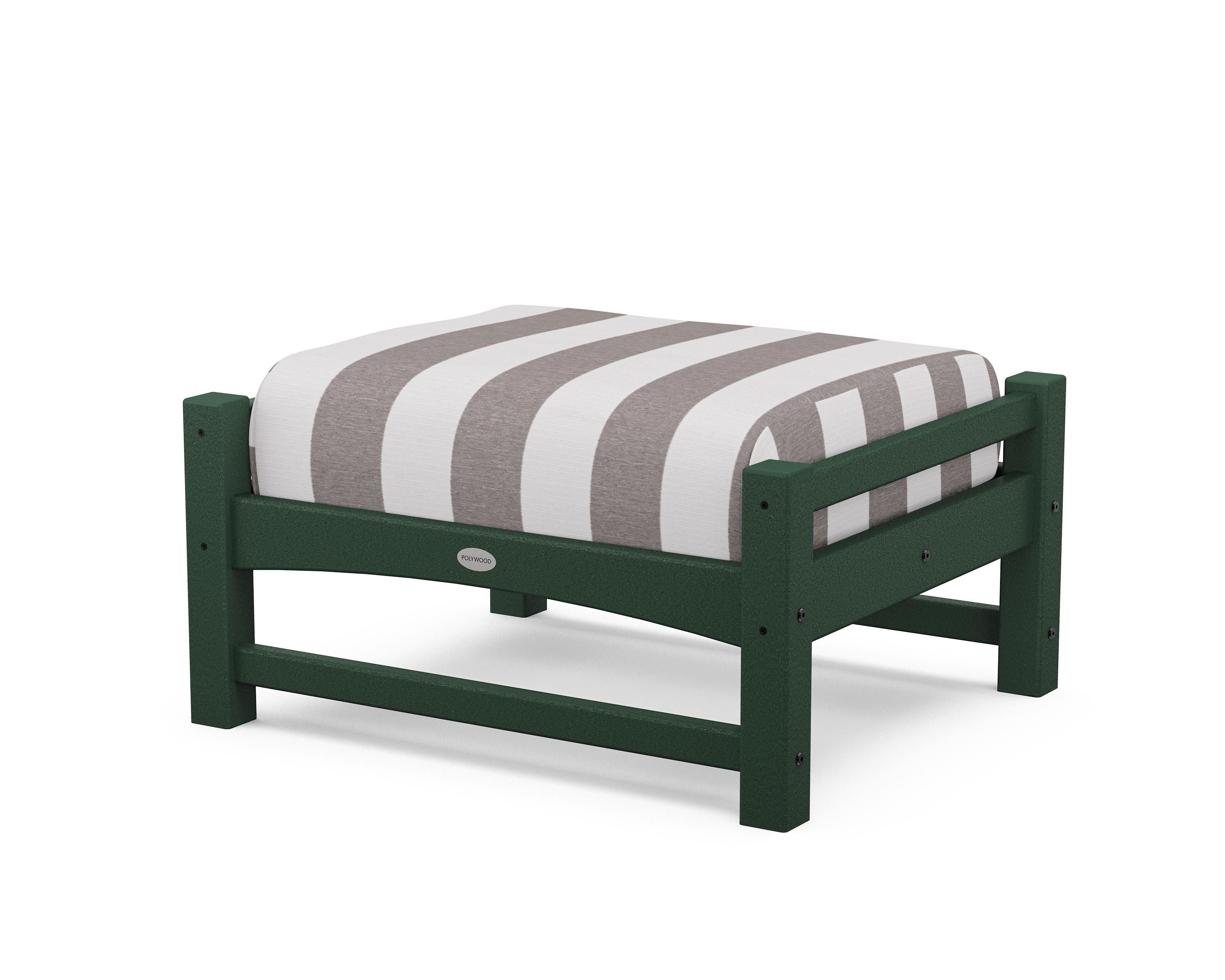 POLYWOOD® Club Ottoman in Green / Cabana Stripe Grey Mist