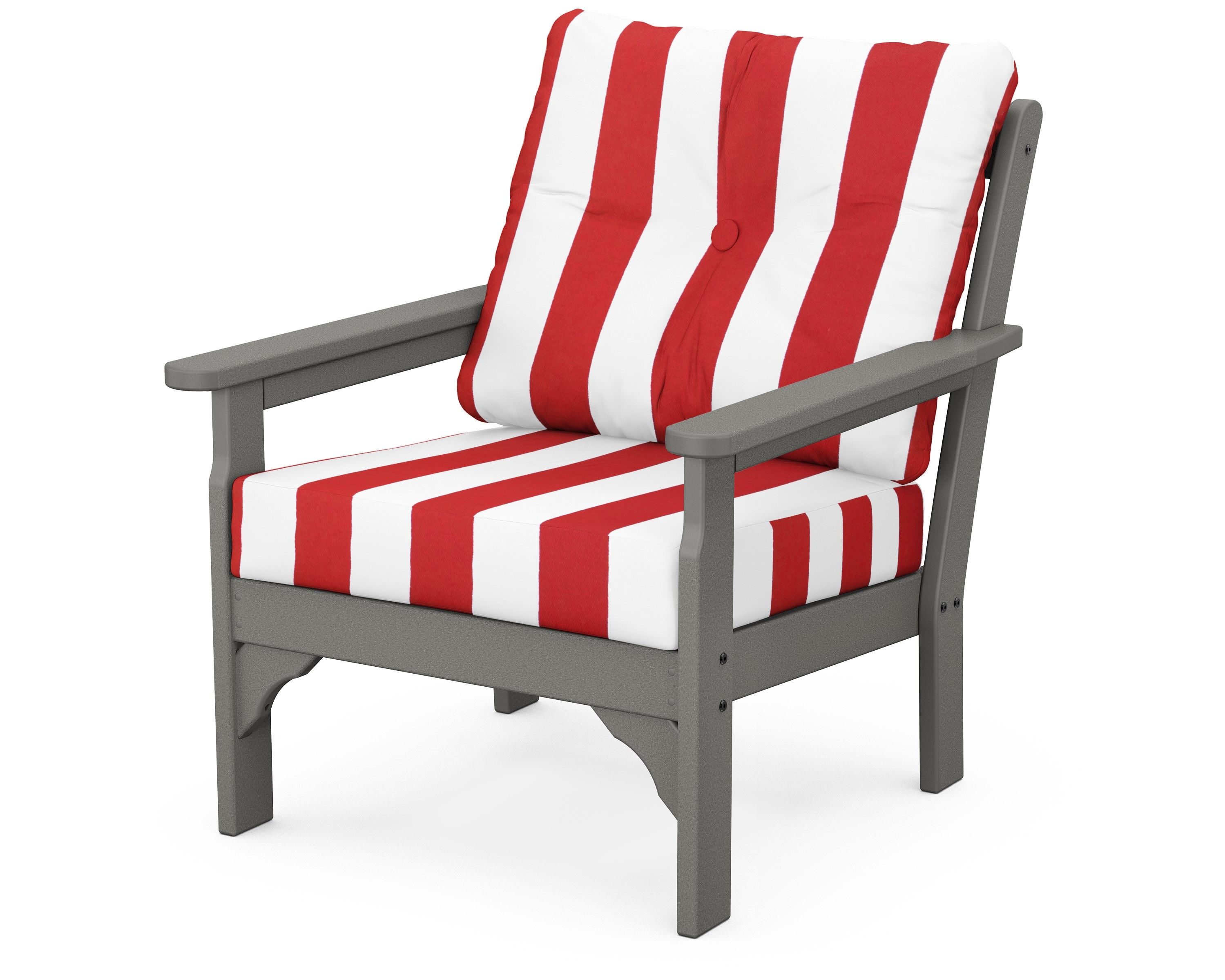 POLYWOOD® Vineyard Deep Seating Chair in Slate Grey / Cabana Stripe Crimson
