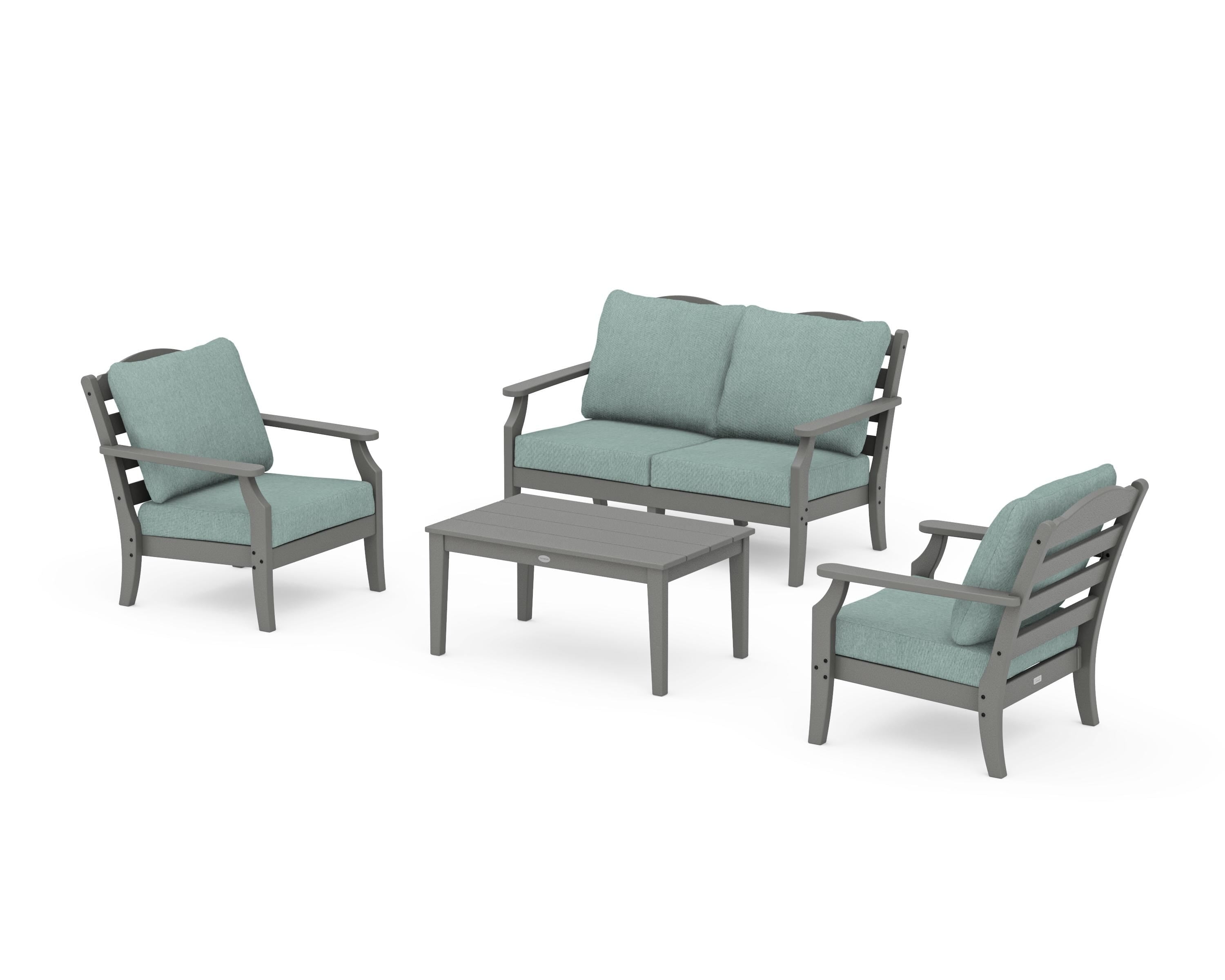 Draper James™ by POLYWOOD® Savannah 4-Piece Deep Seating Set with Loveseat in Slate Grey / Glacier Spa