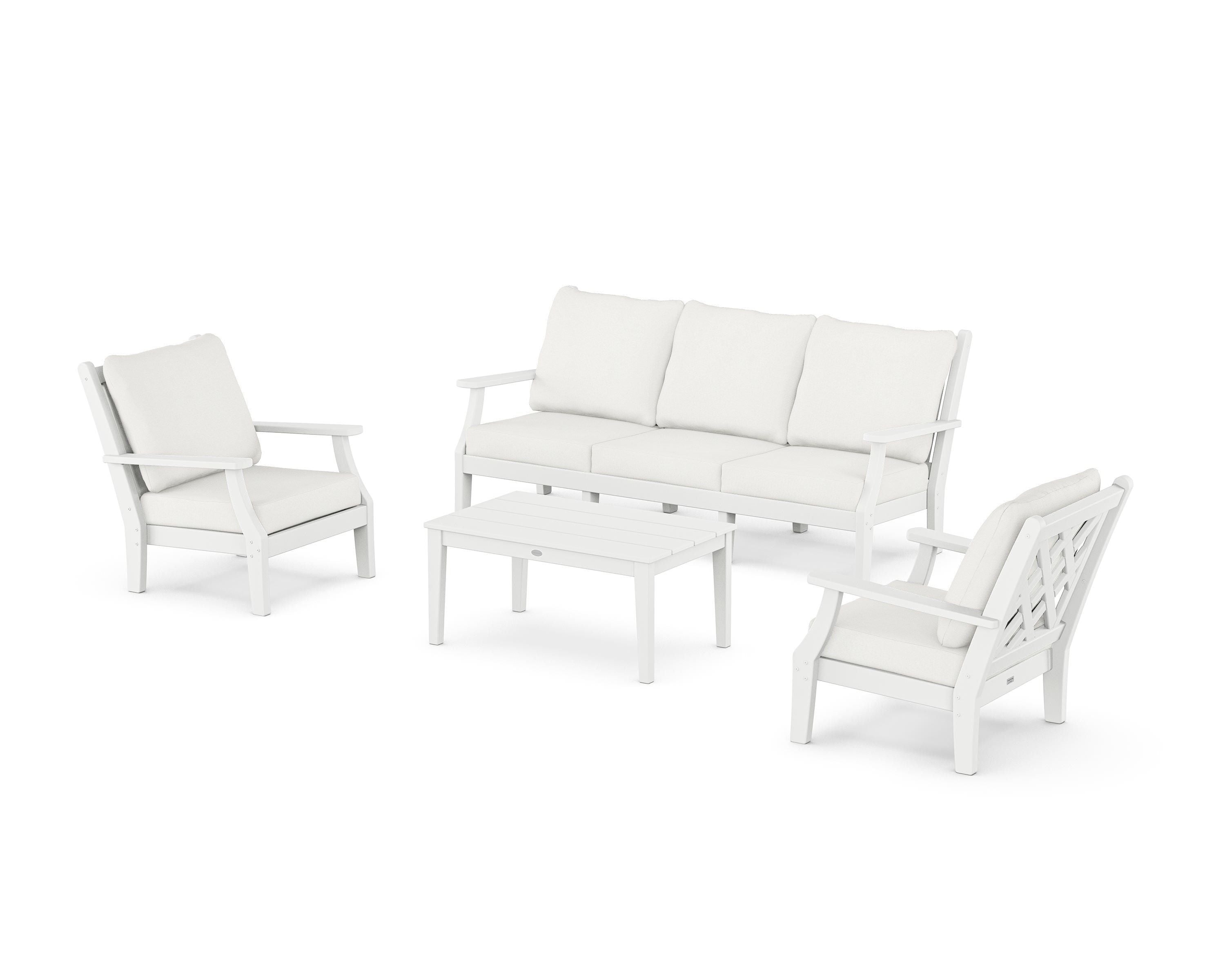 Country Living Wovendale 4-Piece Deep Seating Set with Sofa in White / Natural Linen