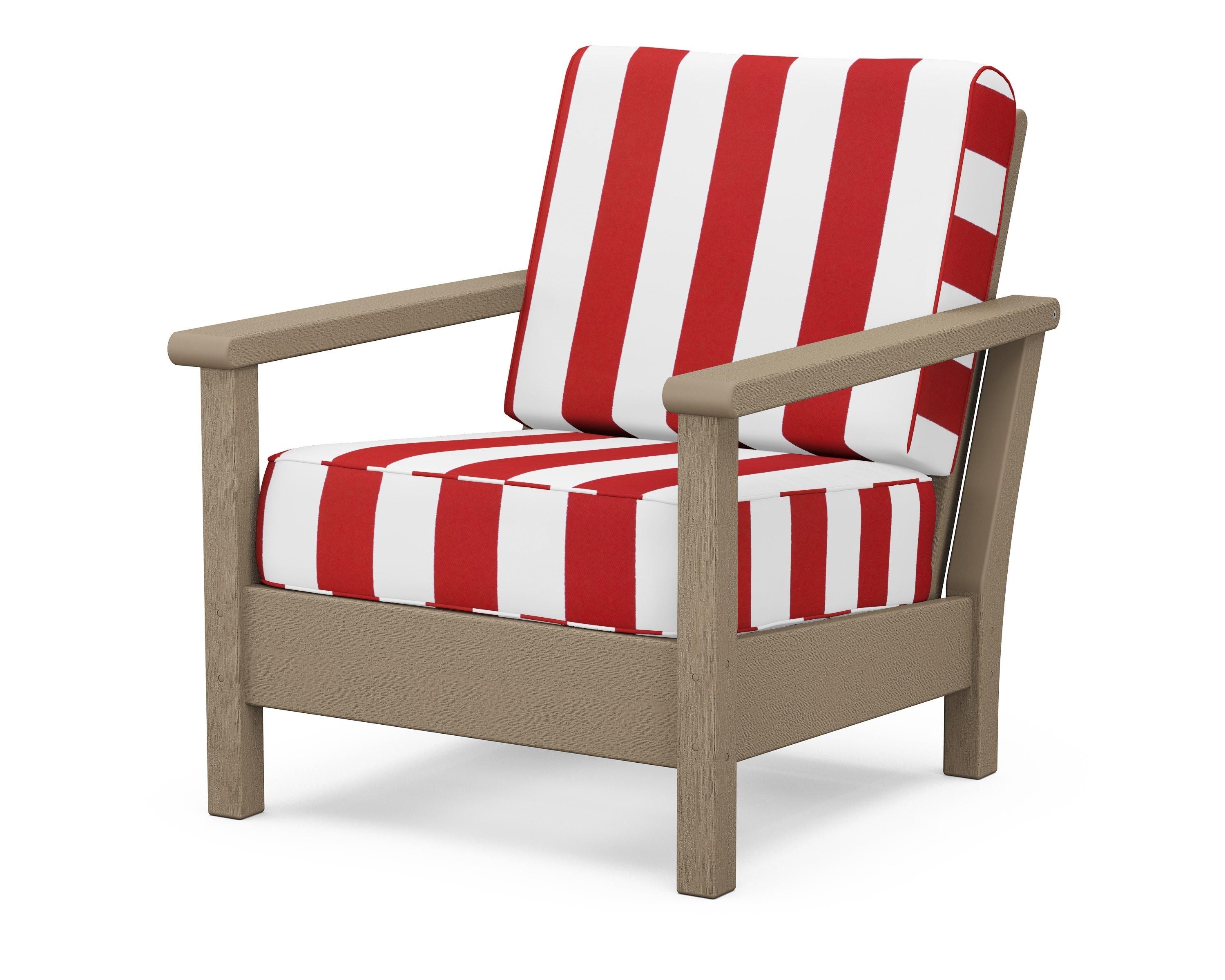 POLYWOOD® Harbour Deep Seating Chair in Vintage Sahara / Cabana Stripe Crimson