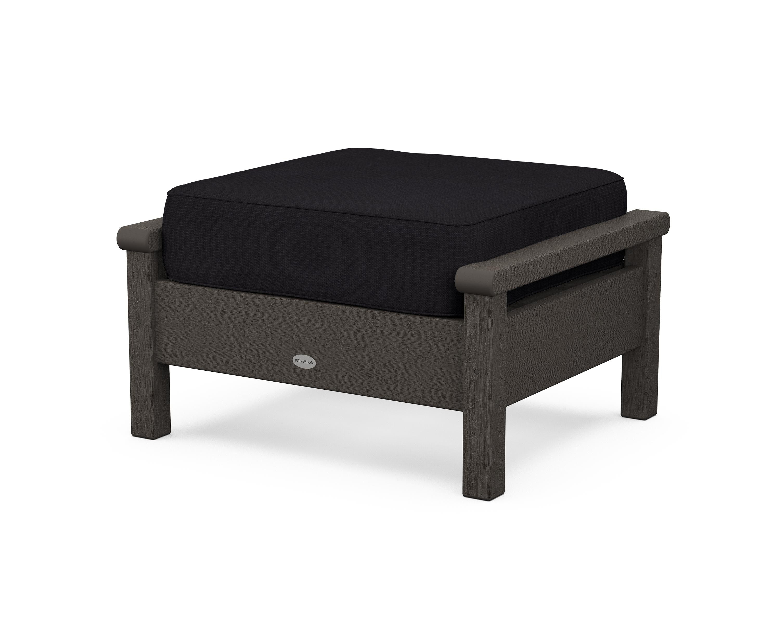 POLYWOOD® Harbour Deep Seating Ottoman in Vintage Coffee / Midnight Linen