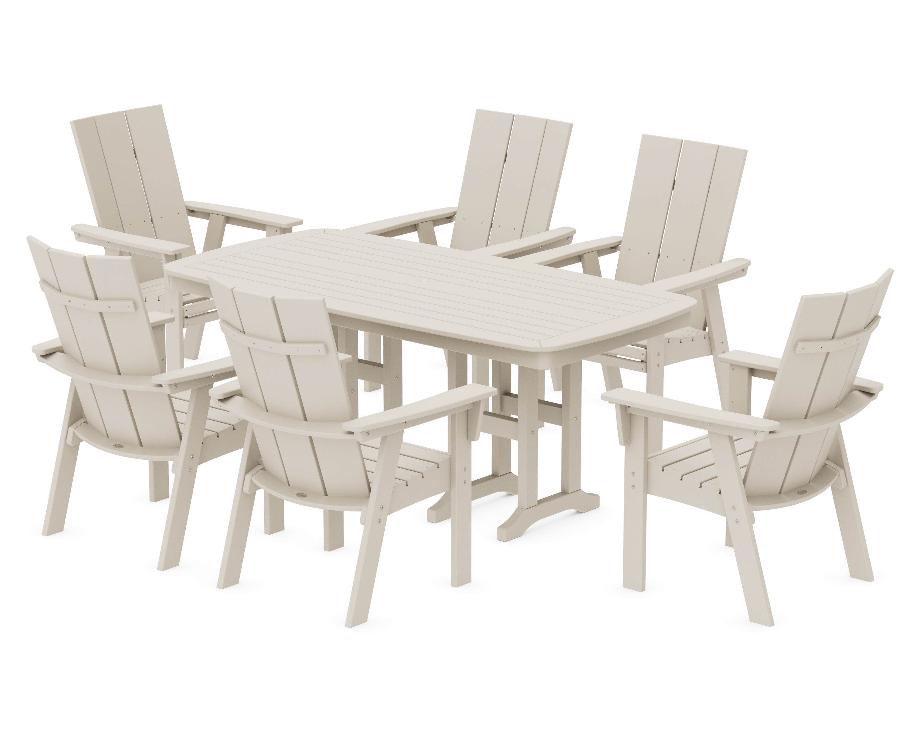 POLYWOOD® Modern Curveback Adirondack 7-Piece Dining Set in Sand